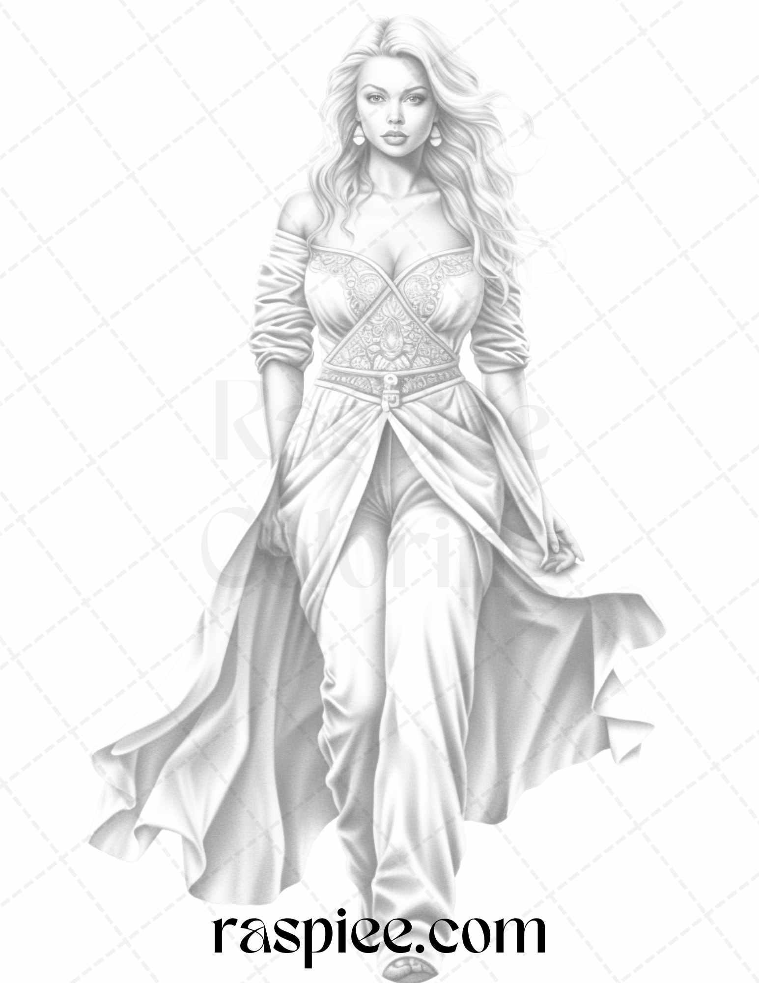 Fashion Show Grayscale Coloring Pages Printable for Adults, PDF File Instant Download