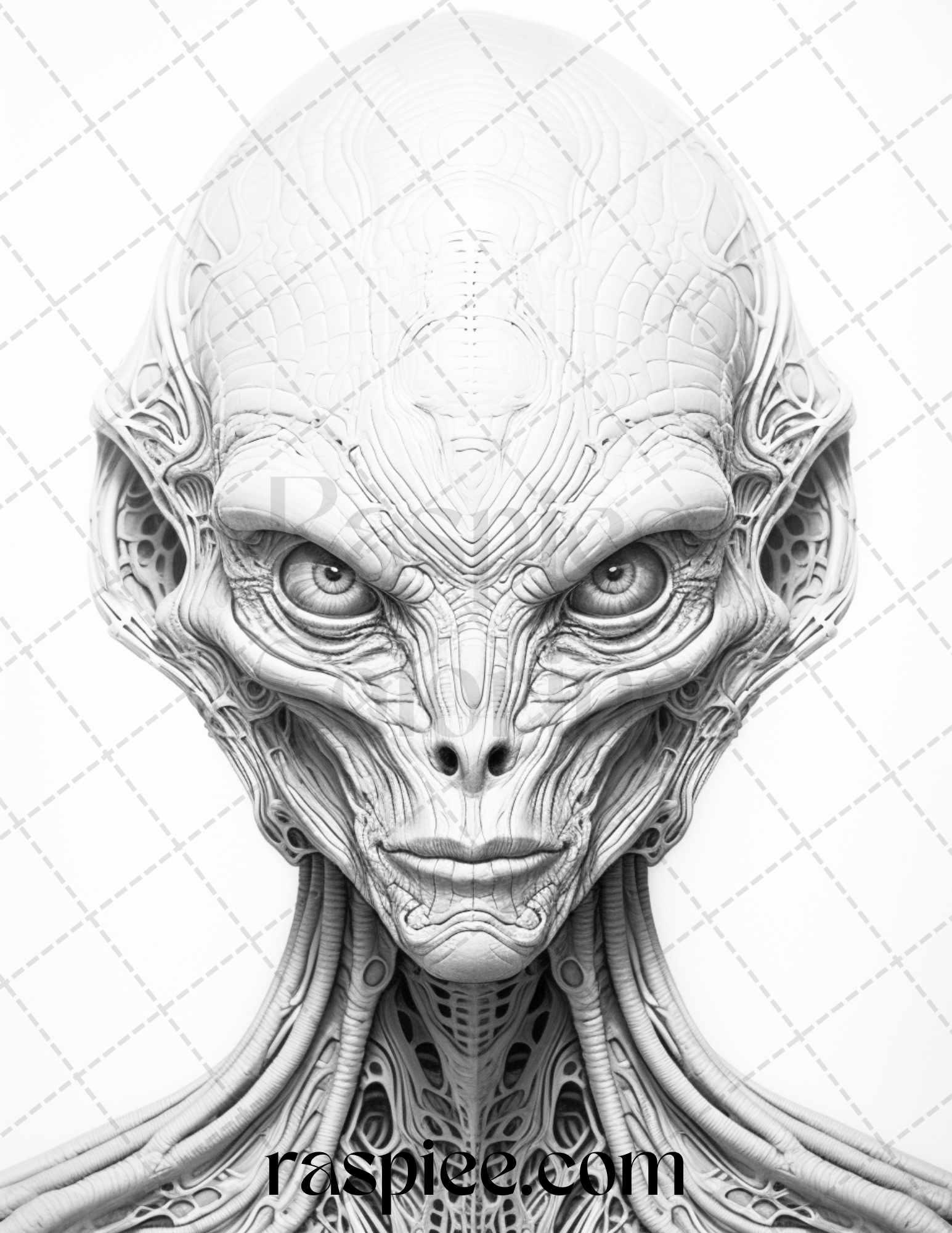 65 Alien Portrait Grayscale Coloring Pages for Adults, Printable PDF File Instant Download