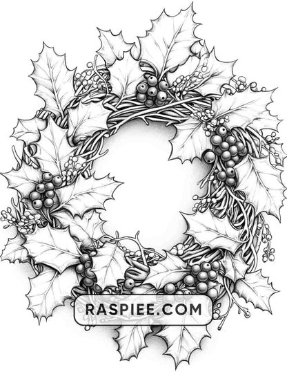 72 Christmas Wreaths Adult Coloring Pages