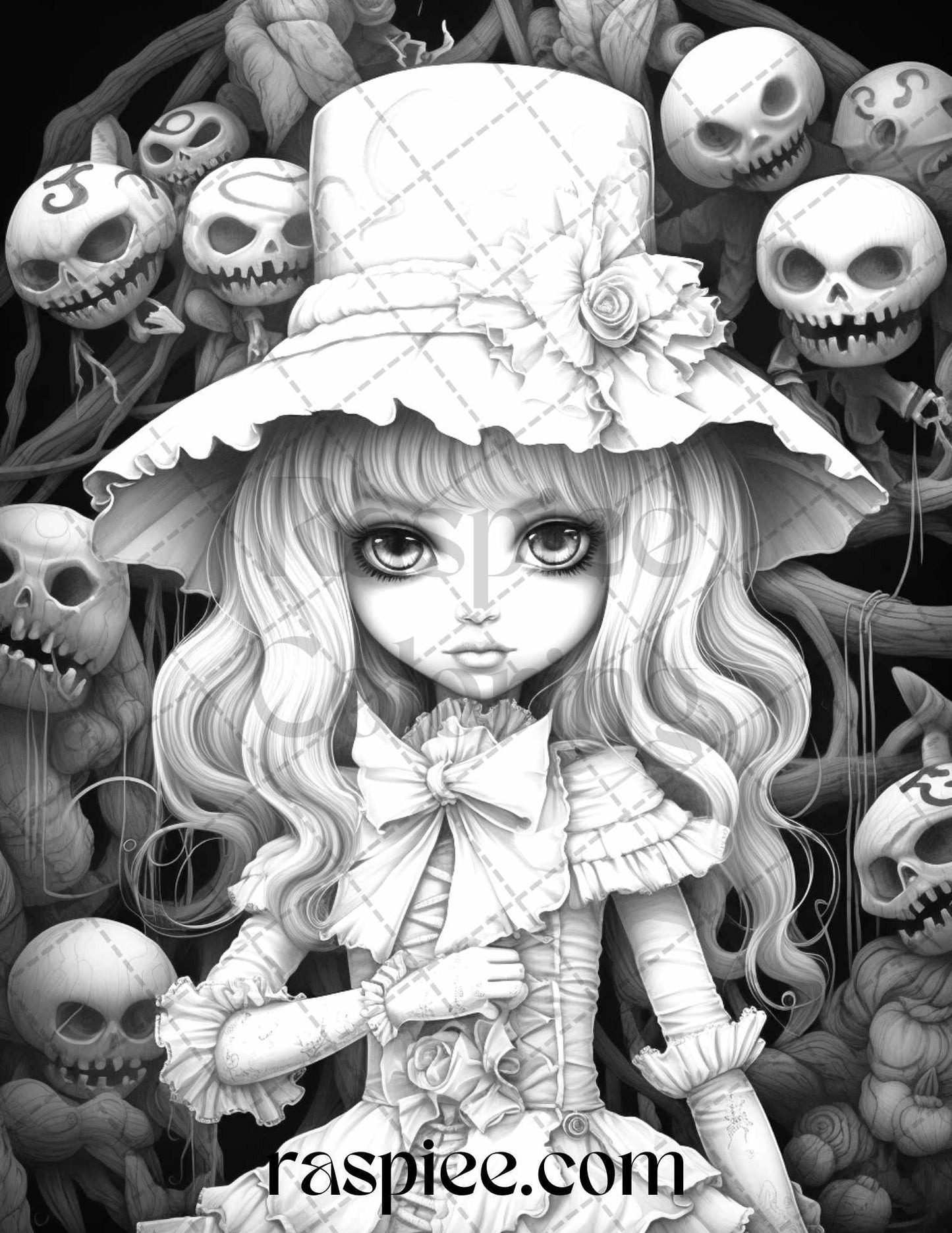 50 Scary Victorian Dolls Grayscale Coloring Pages Printable for Adults, PDF File Instant Download