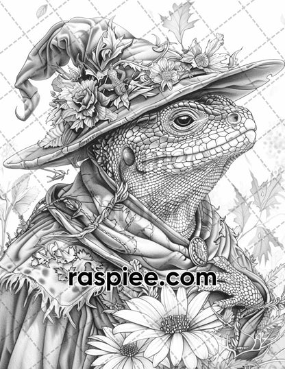 77 Wizard Animals Grayscale Adult Coloring Pages Printable PDF Instant Download
