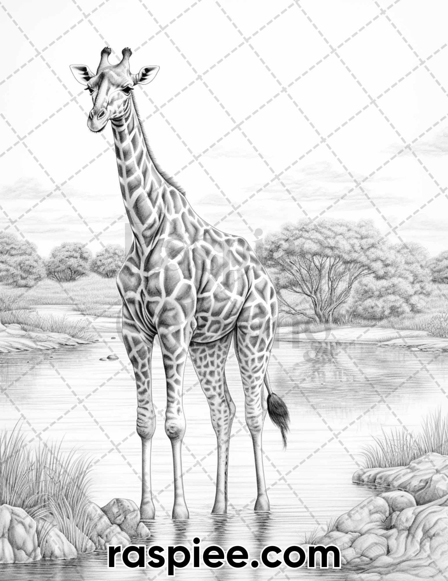 55 Wild Animals Grayscale Coloring Pages for Adults, Printable PDF Instant Download