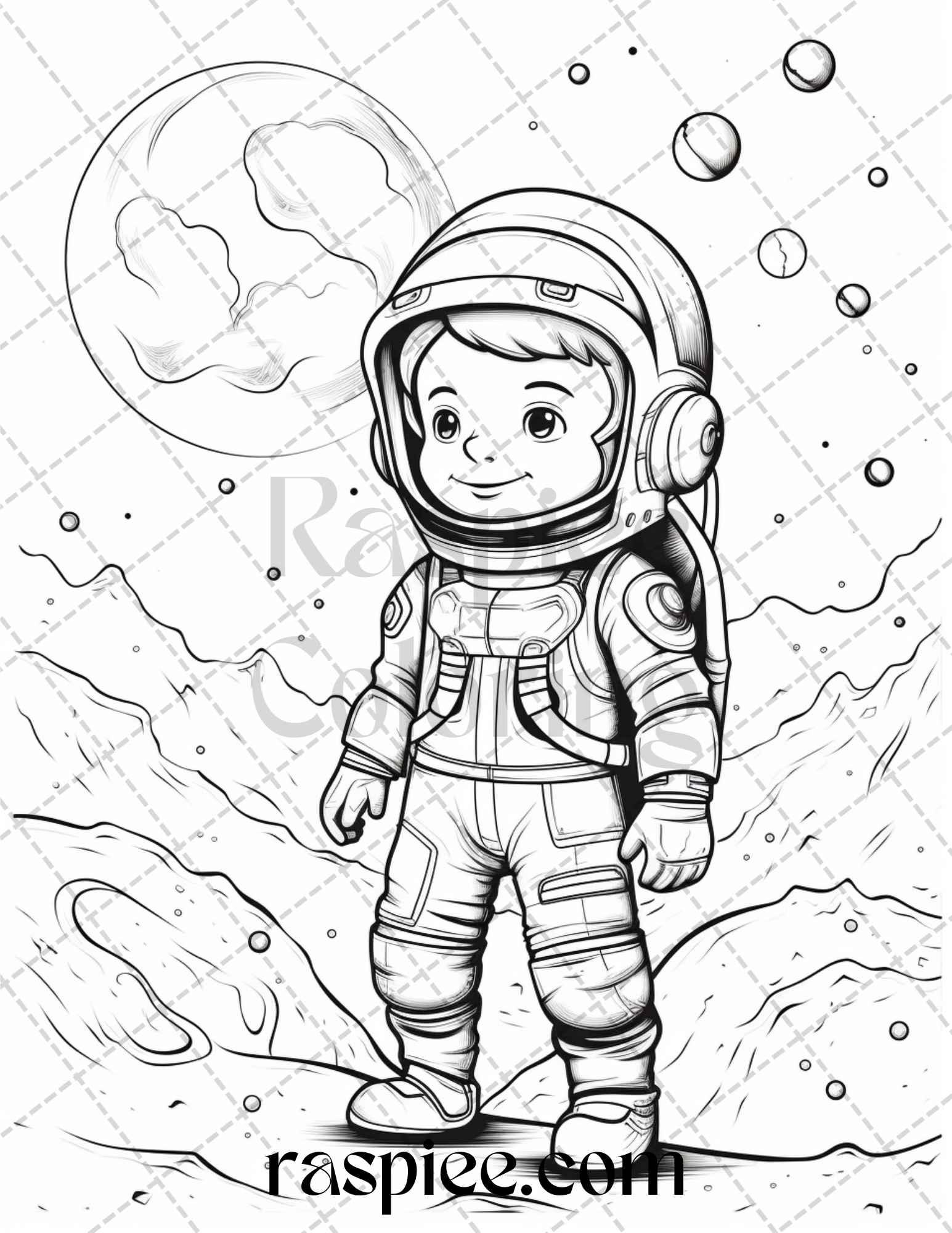 50 Cute Astronaut Adventures Coloring Pages Printable for Kids, PDF File Instant Download