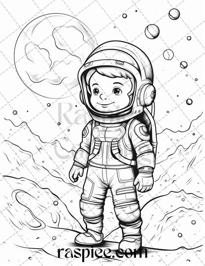 50 Cute Astronaut Adventures Coloring Pages Printable for Kids, PDF File Instant Download