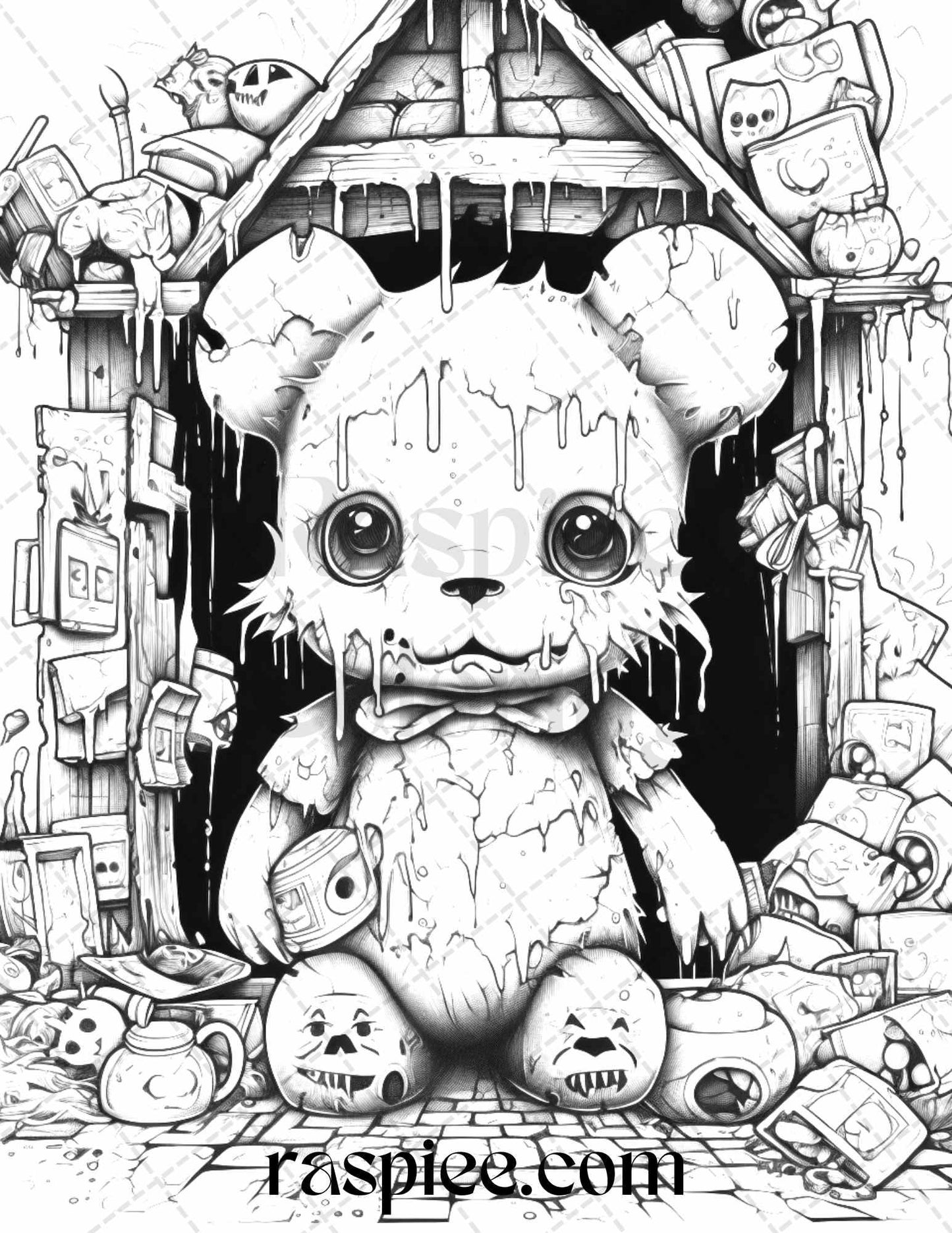 50 Halloween Scary Animals Grayscale Coloring Pages Printable for Adults, PDF File Instant Download