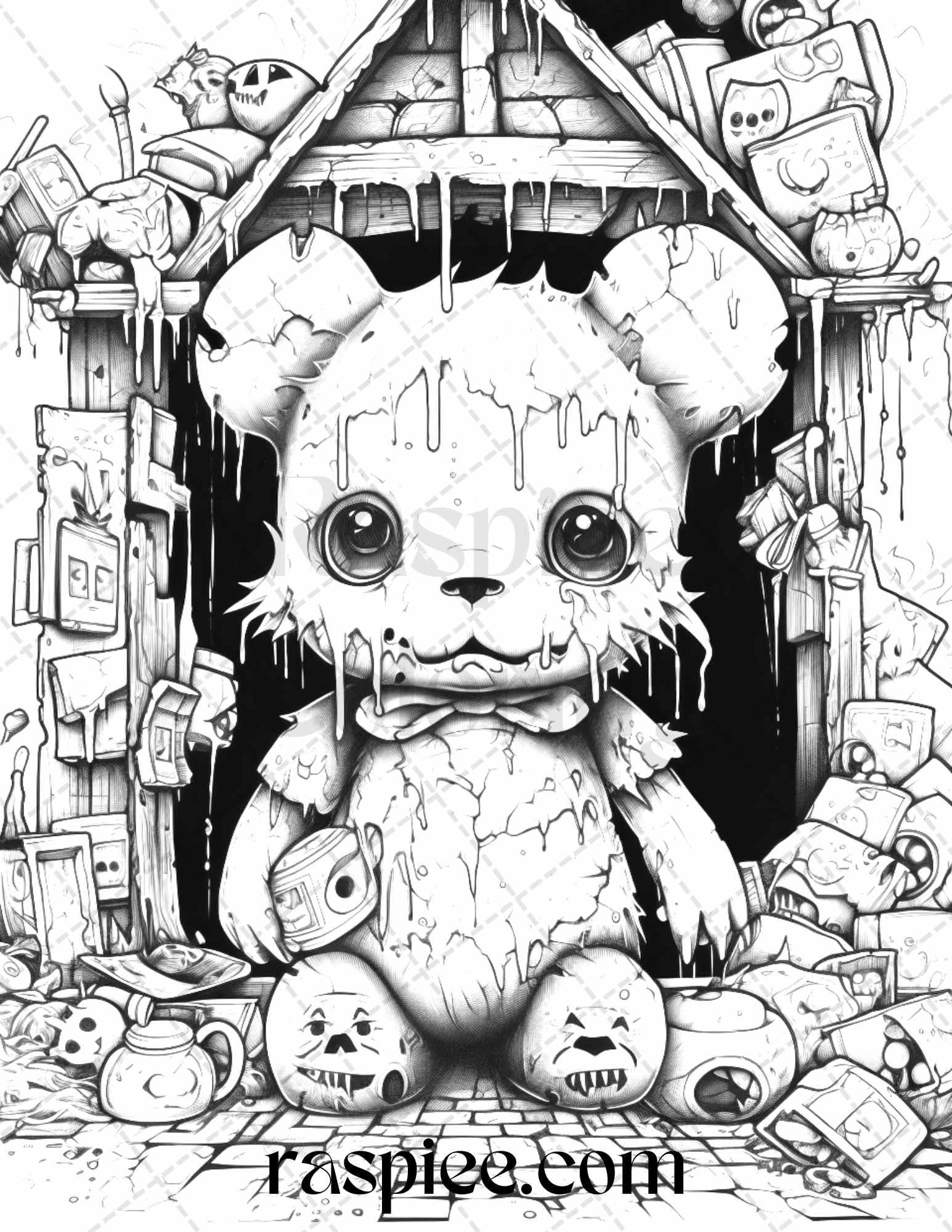 50 Halloween Scary Animals Grayscale Coloring Pages Printable for Adults, PDF File Instant Download