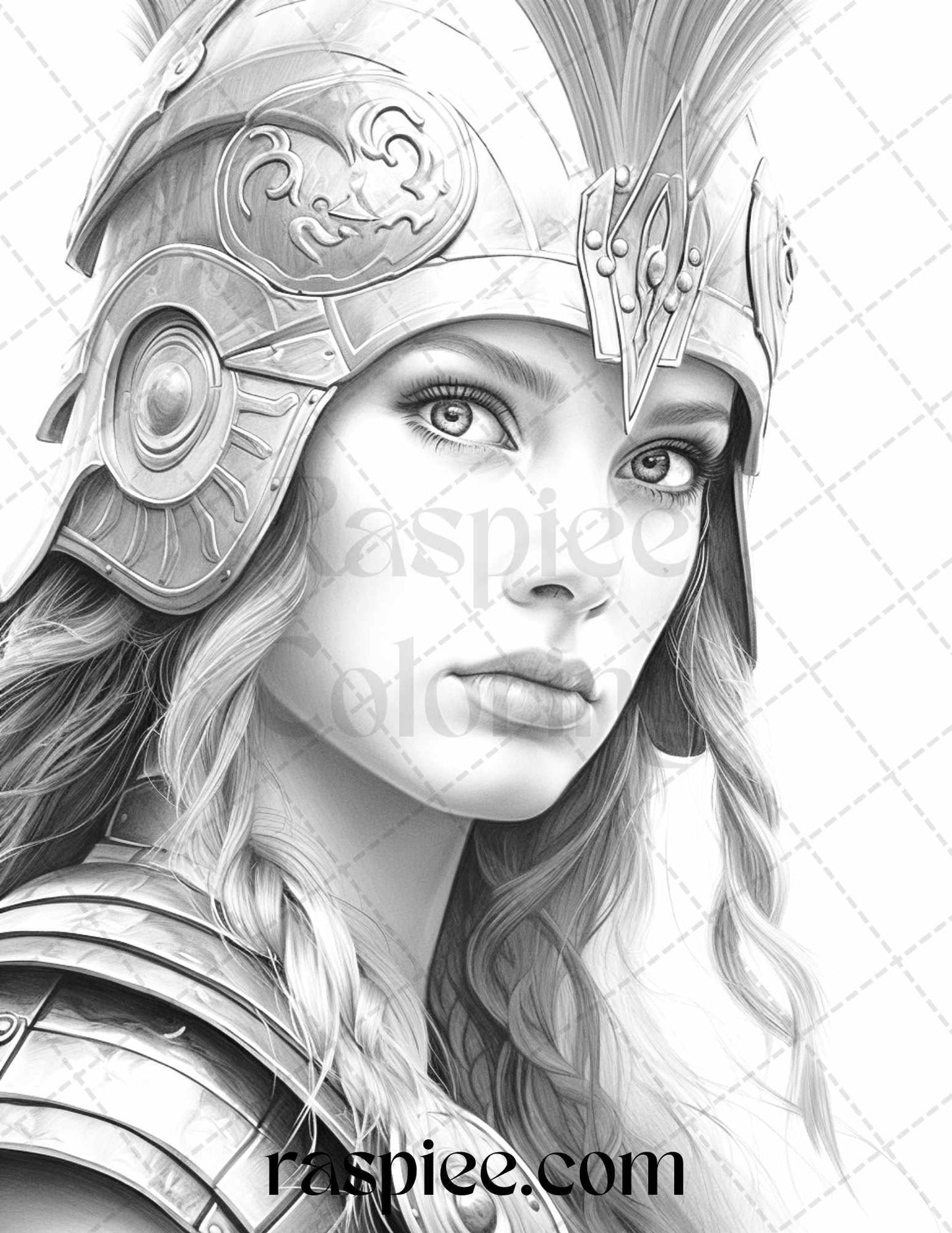 Greek Women Warriors Grayscale Coloring Pages for Adults, Printable PDF File Instant Download