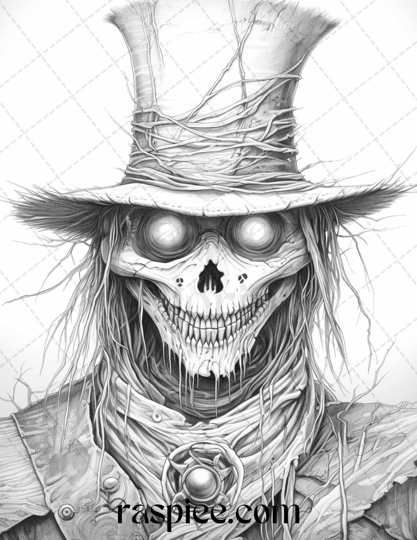 53 Scary Steampunk Scarecrows Grayscale Coloring Pages Printable for Adults, PDF File Instant Download