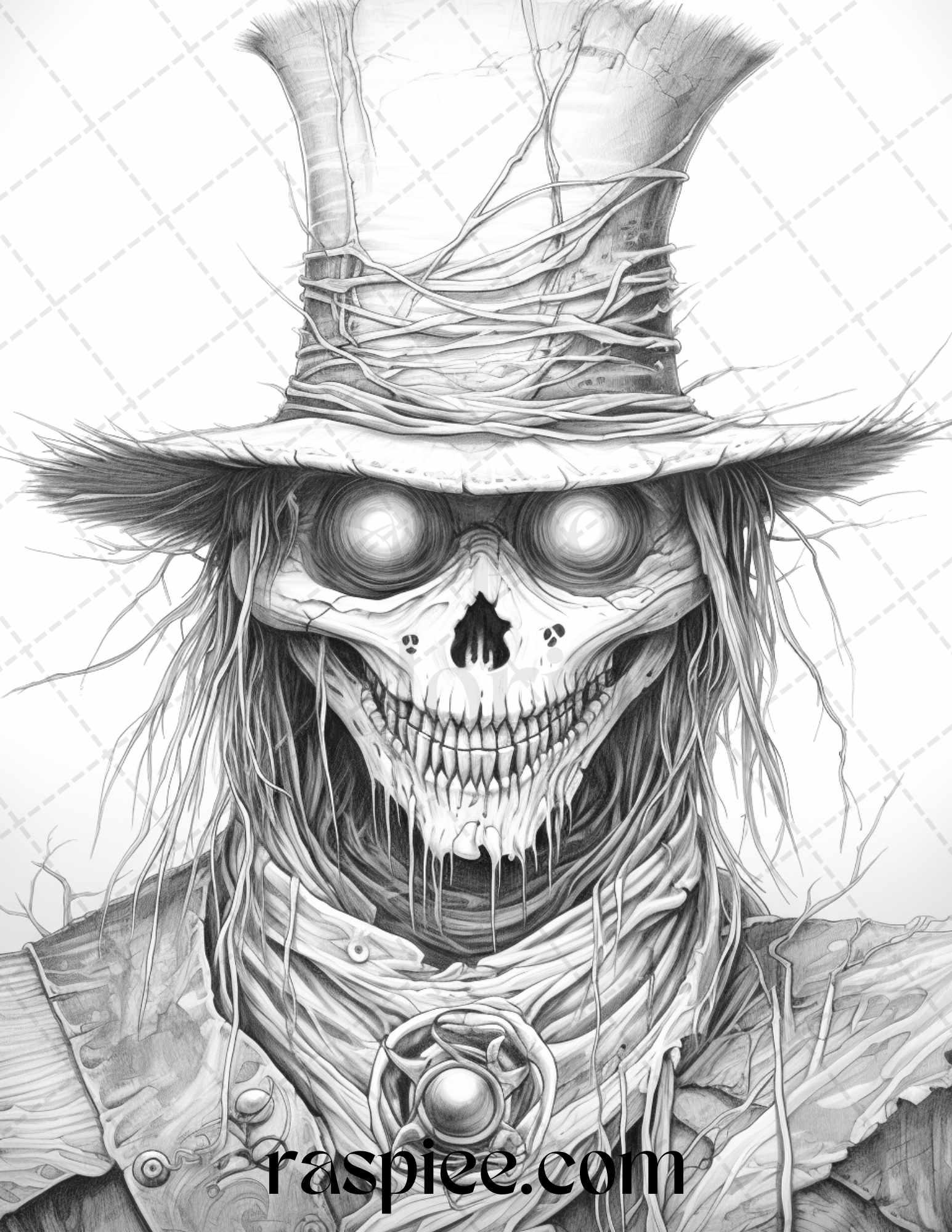 53 Scary Steampunk Scarecrows Grayscale Coloring Pages Printable for Adults, PDF File Instant Download