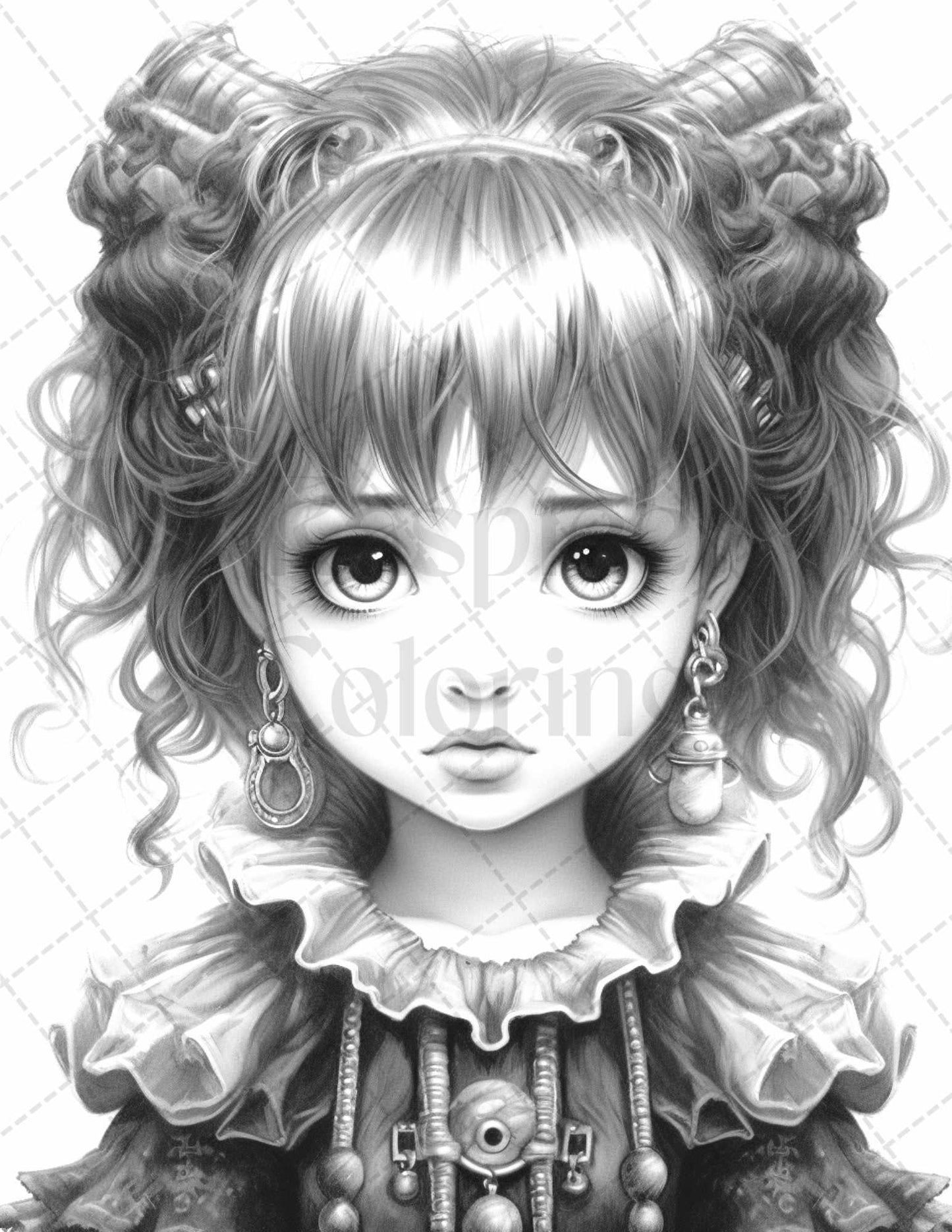 60 Adorable Gothic Girls Grayscale Coloring Pages Printable for Adults, PDF File Instant Download