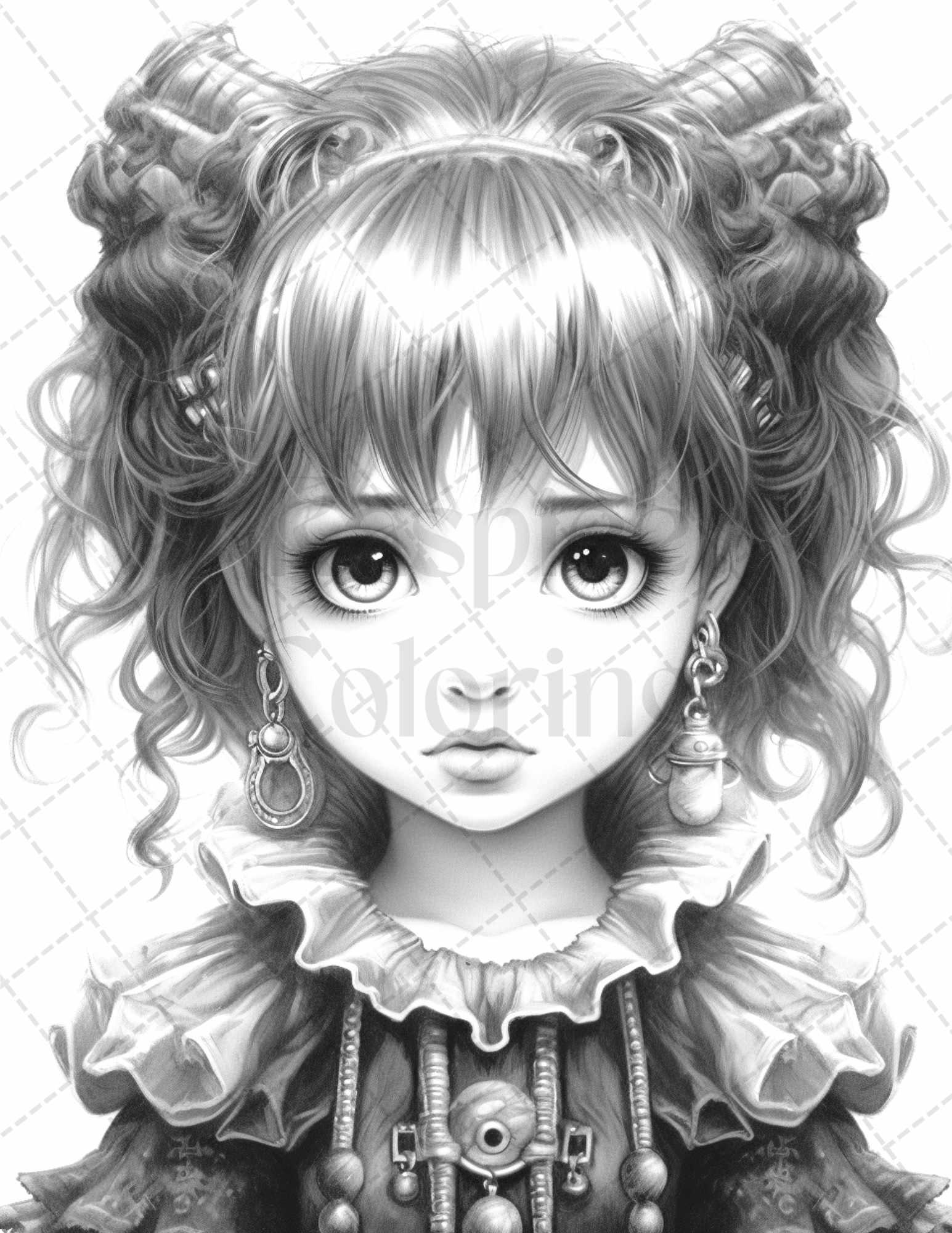 60 Adorable Gothic Girls Grayscale Coloring Pages Printable for Adults, PDF File Instant Download