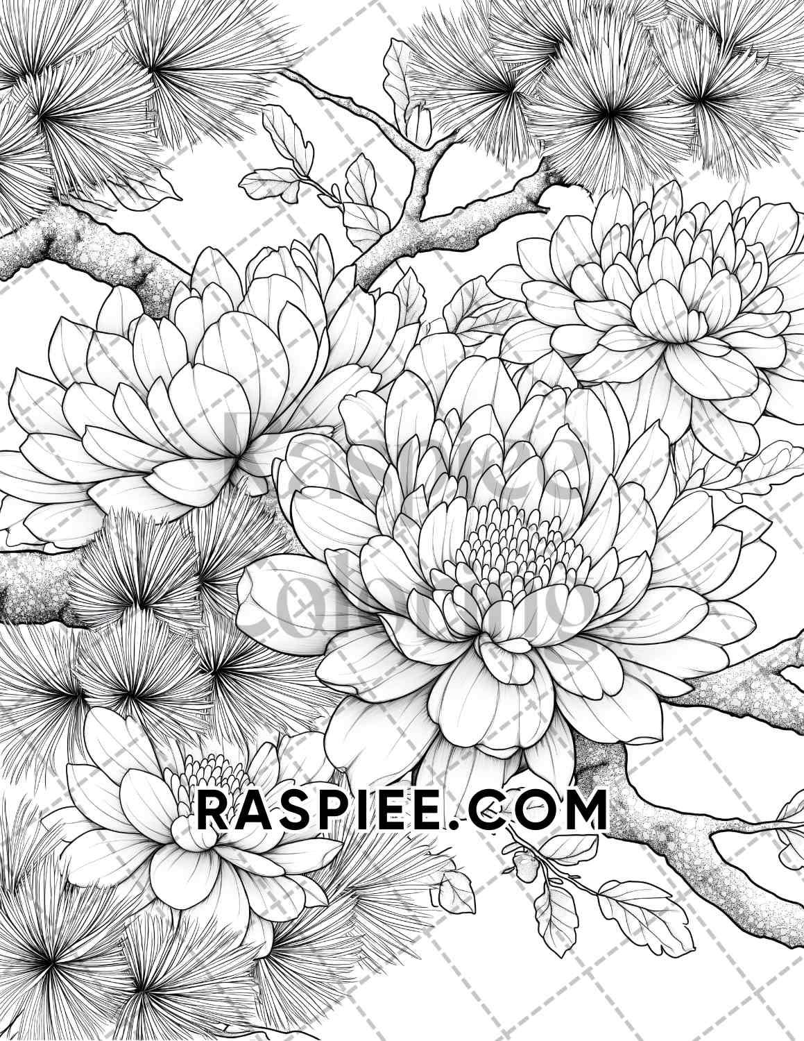 Fall Flowers Adult Coloring Pages Printable PDF Instant Download