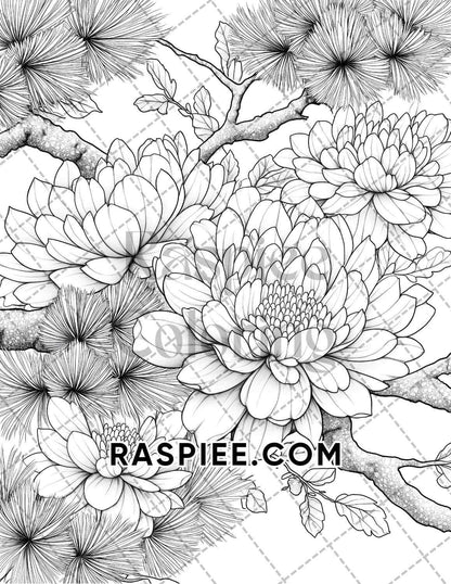 Fall Flowers Adult Coloring Pages Printable PDF Instant Download