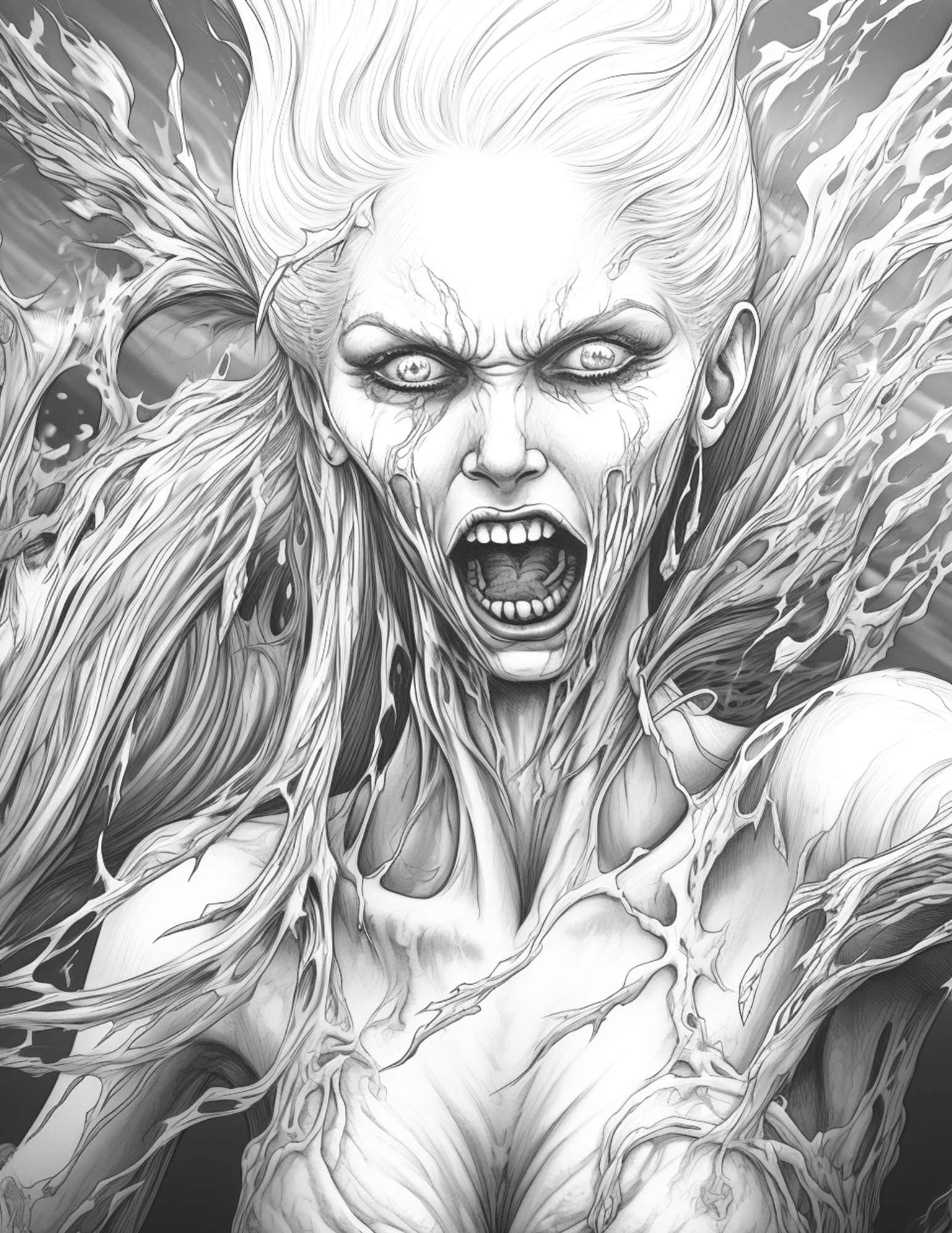 60 Halloween Vampire Grayscale Coloring Pages Printable for Adults, PDF File Instant Download