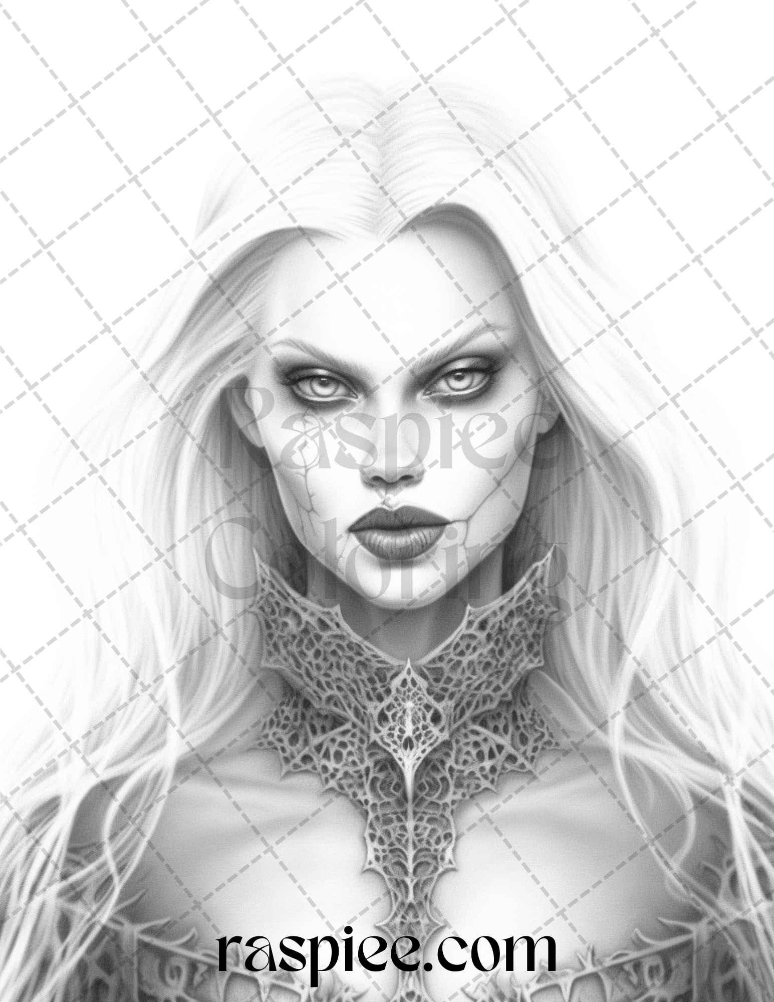 Bewitching Vampires Grayscale Coloring Pages Printable for Adults, PDF File Instant Download