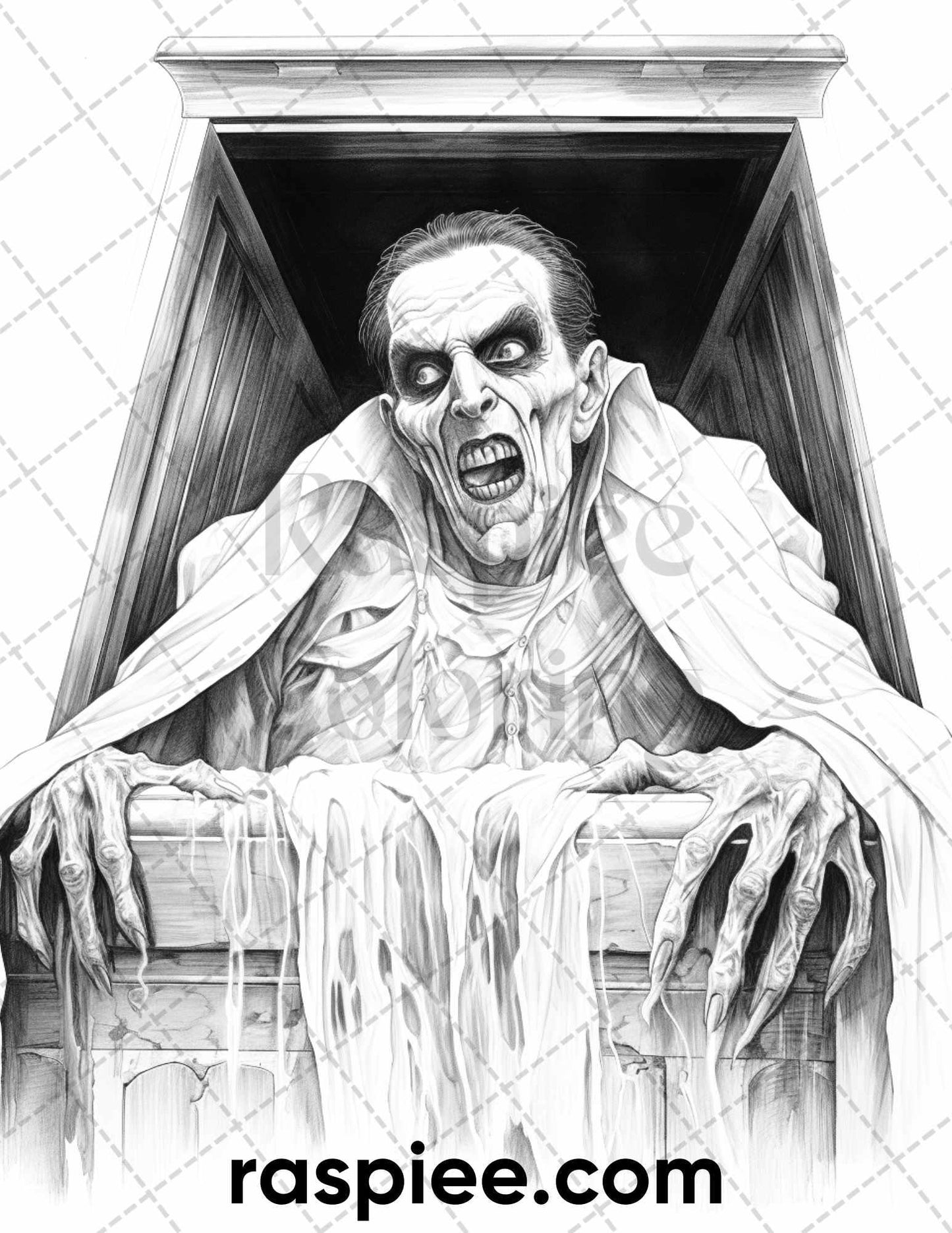 50 Count Dracula Grayscale Coloring Pages Printable for Adults, PDF File Instant Download
