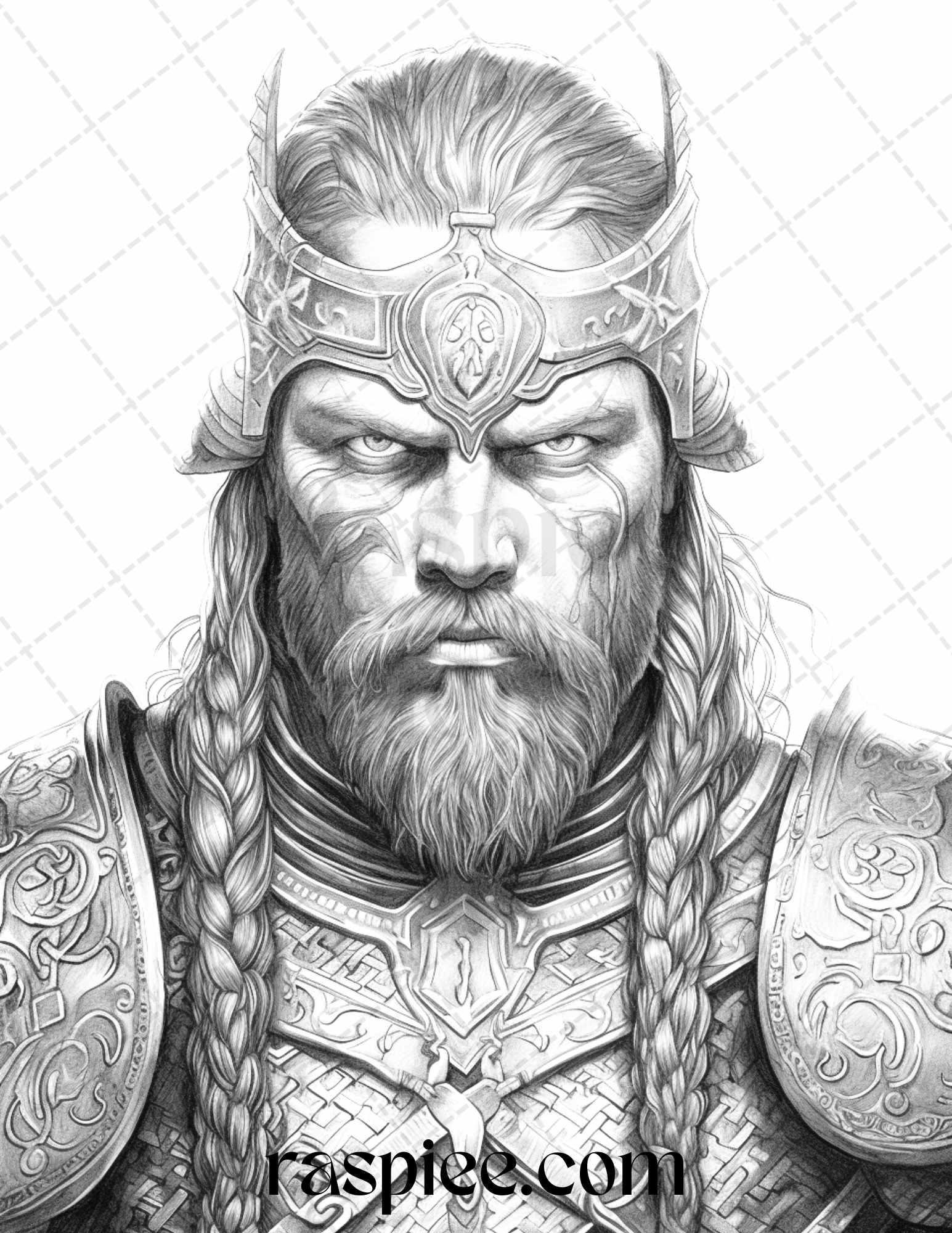 55 Viking Warriors Portrait Grayscale Coloring Pages Printable for Adults, PDF File Instant Download