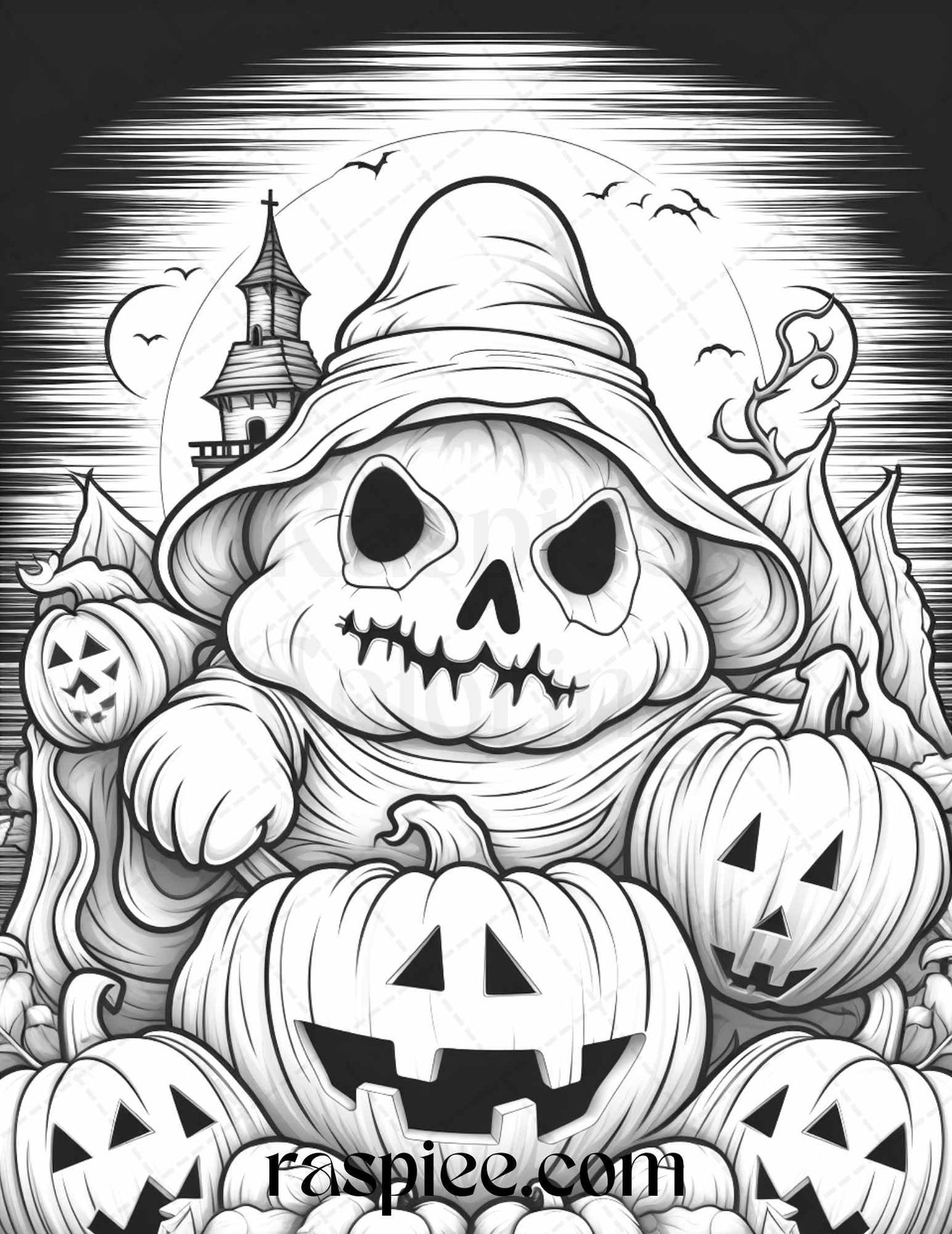 50 Halloween Cute Ghosts Grayscale Coloring Printable for Adults Kids, PDF File Instant Download