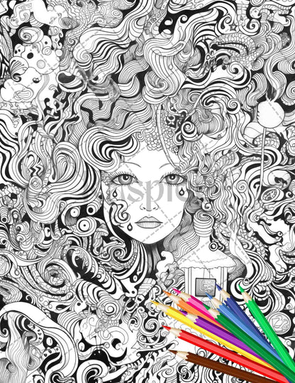 Psychedelic Trippy Coloring Book Printable for Adults, Grayscale Coloring Page, PDF File Instant Download