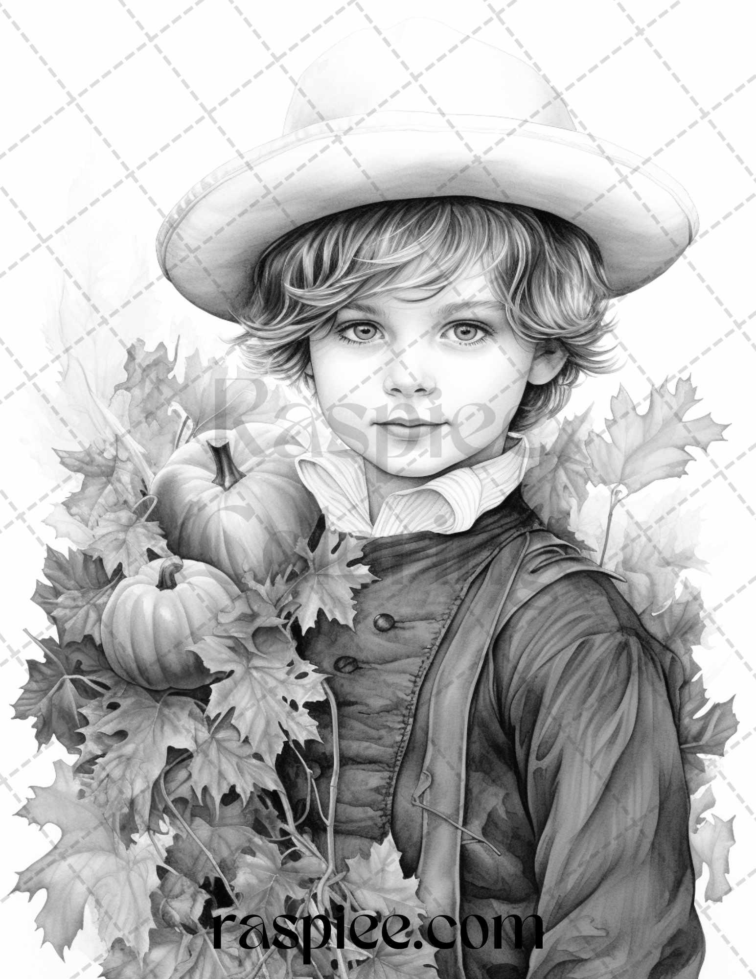60 Victorian Autumn Portrait Grayscale Coloring Pages Printable for Adults, PDF File Instant Download