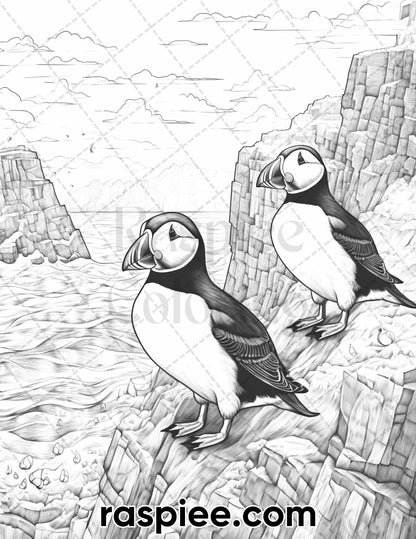 55 Winter Wildlife Grayscale Coloring Pages for Adults, Printable PDF Instant Download
