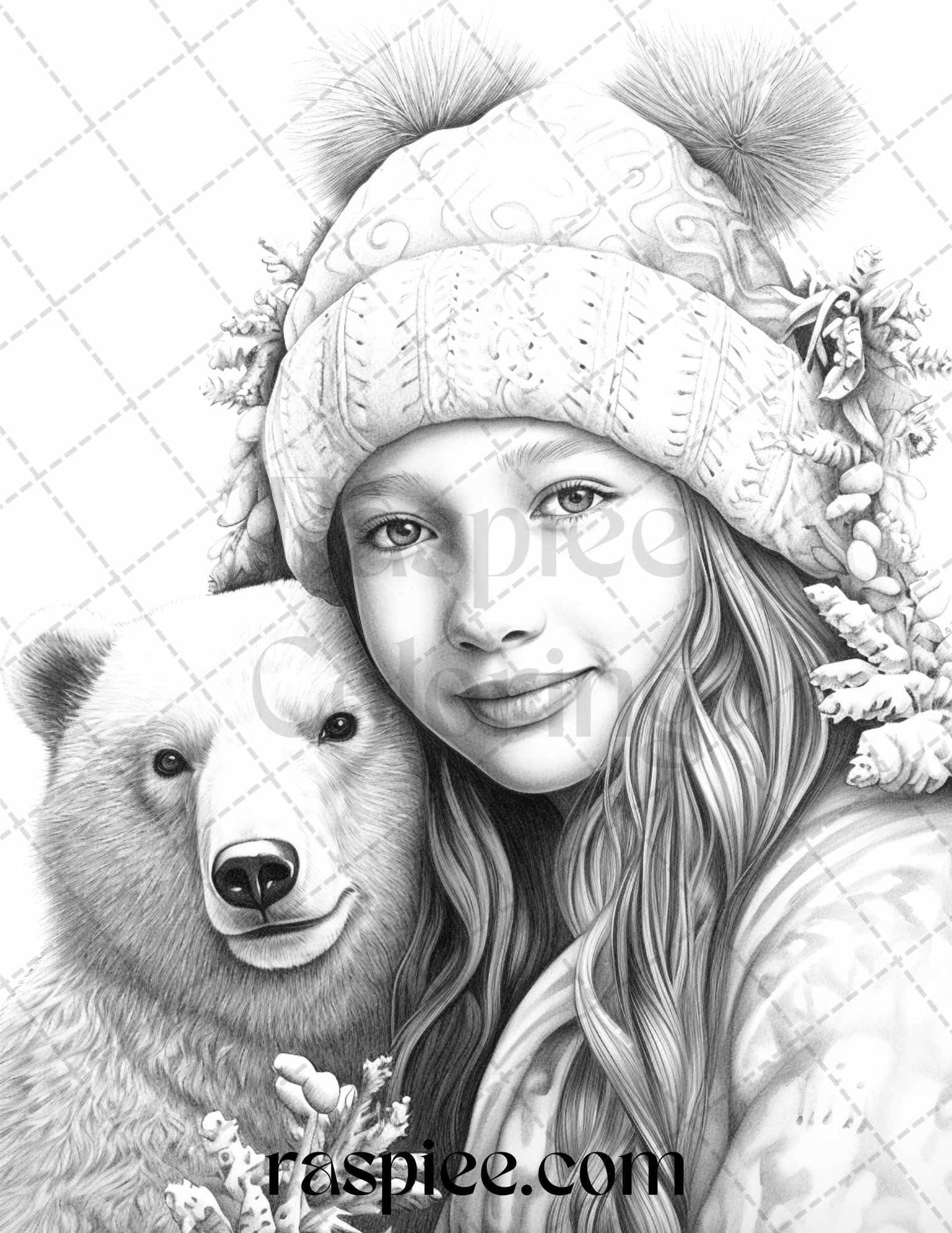 60 Beautiful Winter Girls Grayscale Coloring Pages Printable for Adults, PDF File Instant Download
