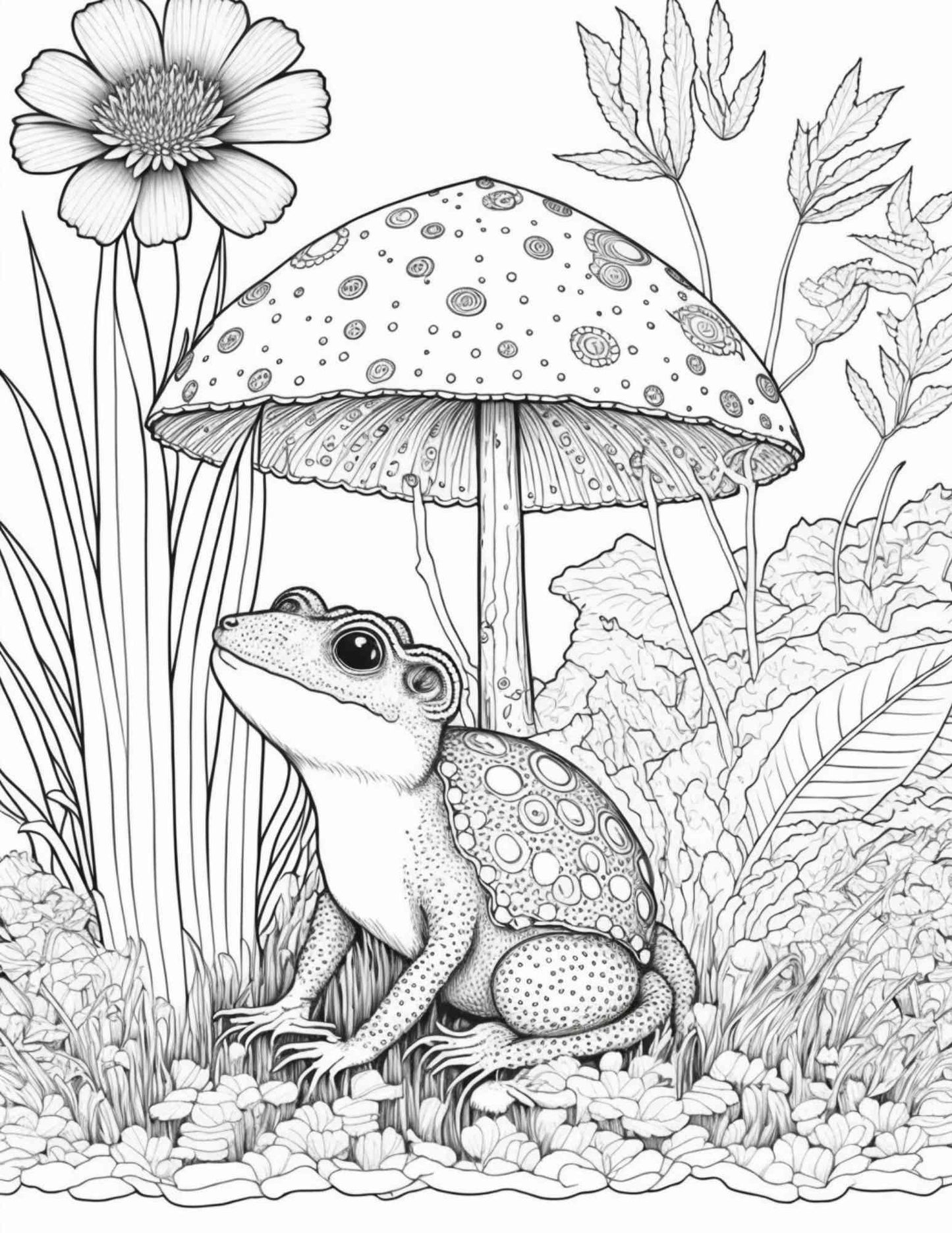 100 Mushroom Forest Coloring Pages Printable for Adults and Kids, Grayscale Coloring Book, Printable PDF File Instant Download