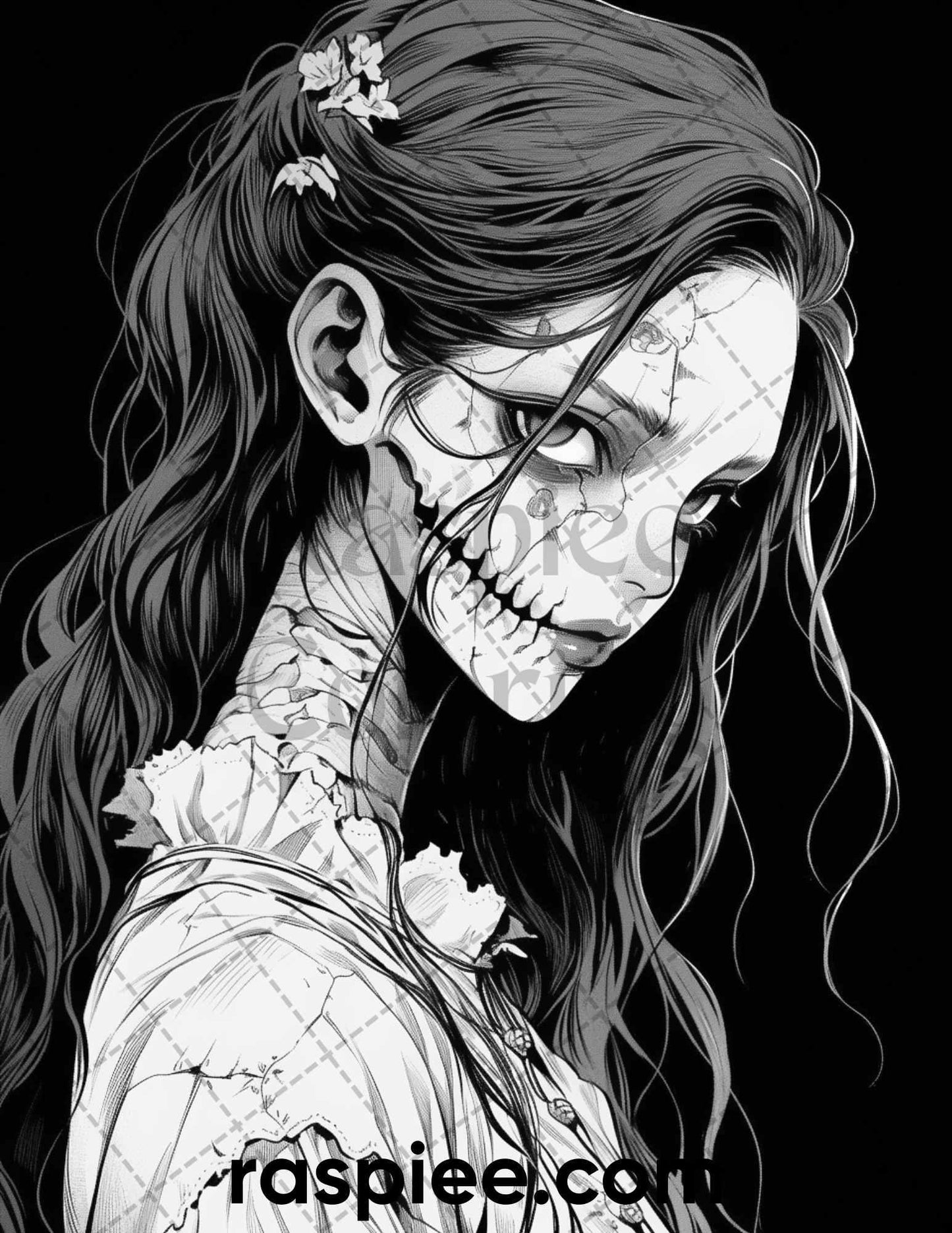 60 Horror Beauties Grayscale Coloring Pages Printable for Adults, PDF File Instant Download