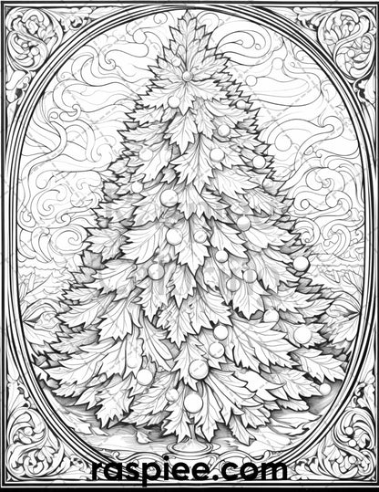 50 Christmas Stained Glass Grayscale Coloring Pages for Adults, Printable PDF File Instant Download