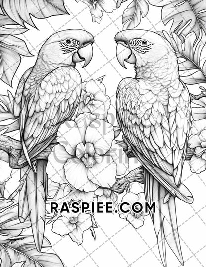 Flowers and Birds Adult Coloring Pages Printable PDF Instant Download