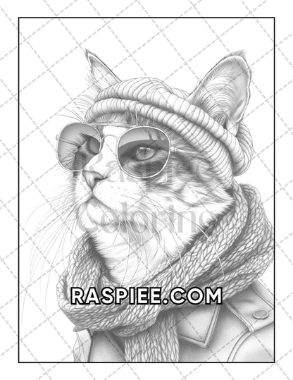 60 Cats Dressed Up Adult Coloring Pages Printable PDF Instant Download