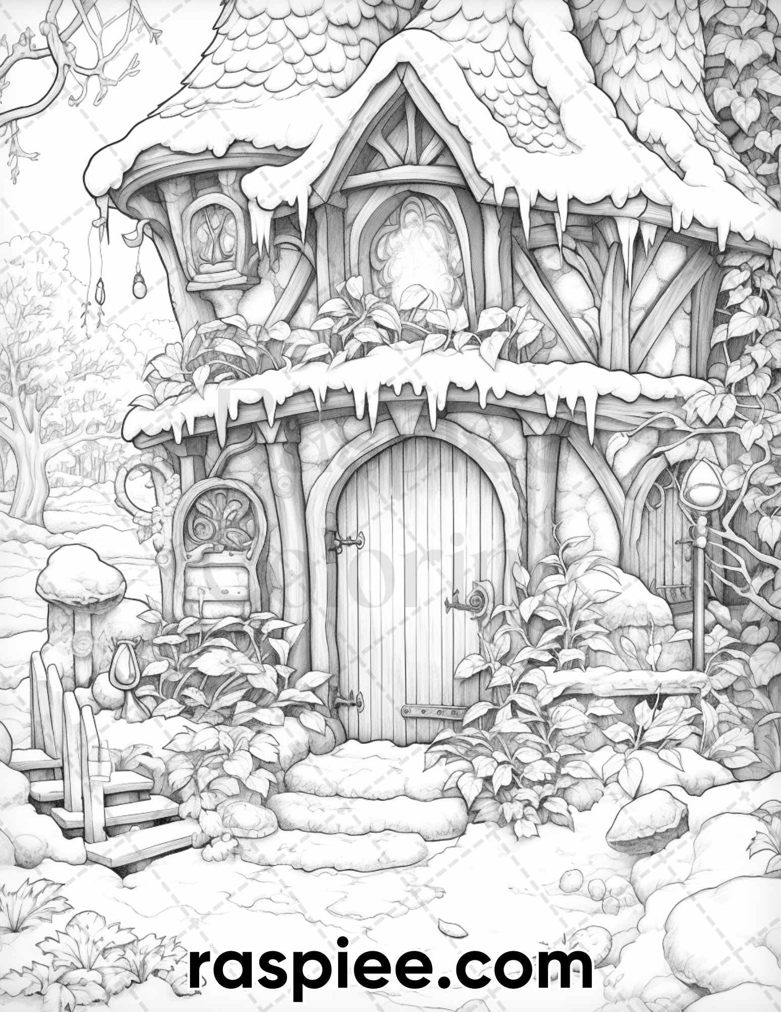 50 Winter Wonderland Grayscale Coloring Pages for Adults, Printable PDF Instant Download