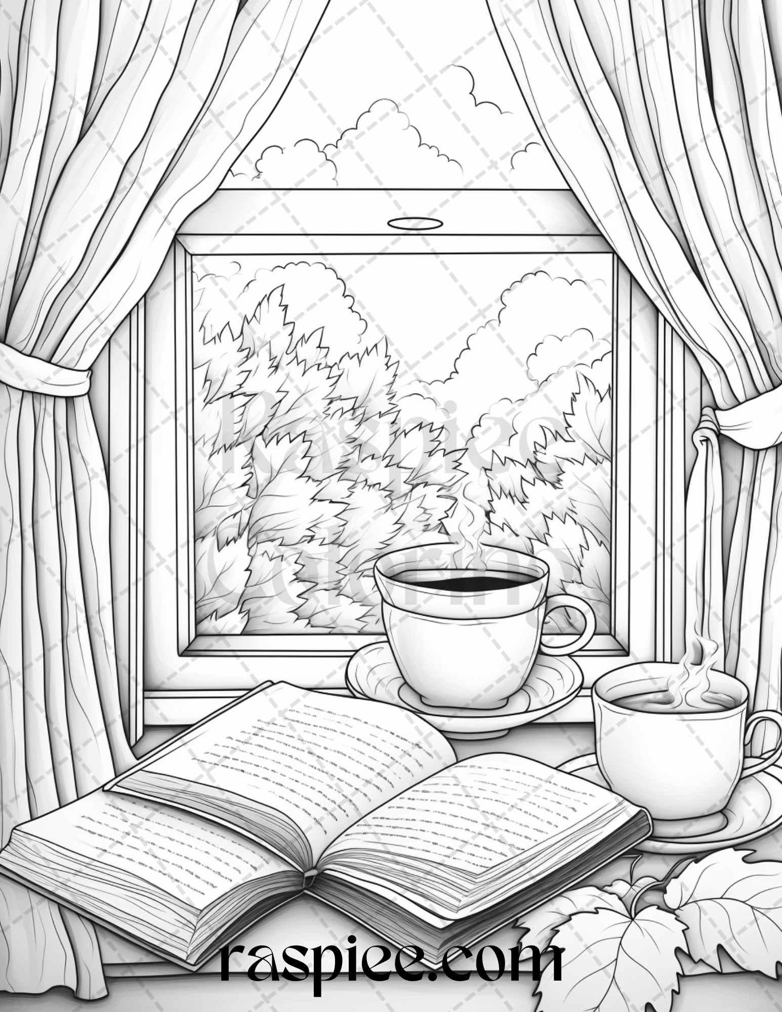 Autumn Vibes Grayscale Coloring Pages Printable for Adults, PDF File Instant Download