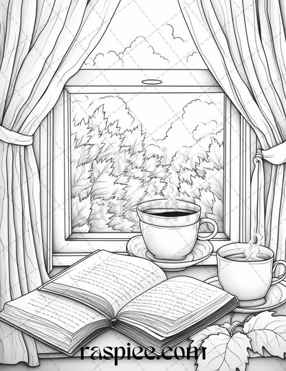 Autumn Vibes Grayscale Coloring Pages Printable for Adults, PDF File Instant Download
