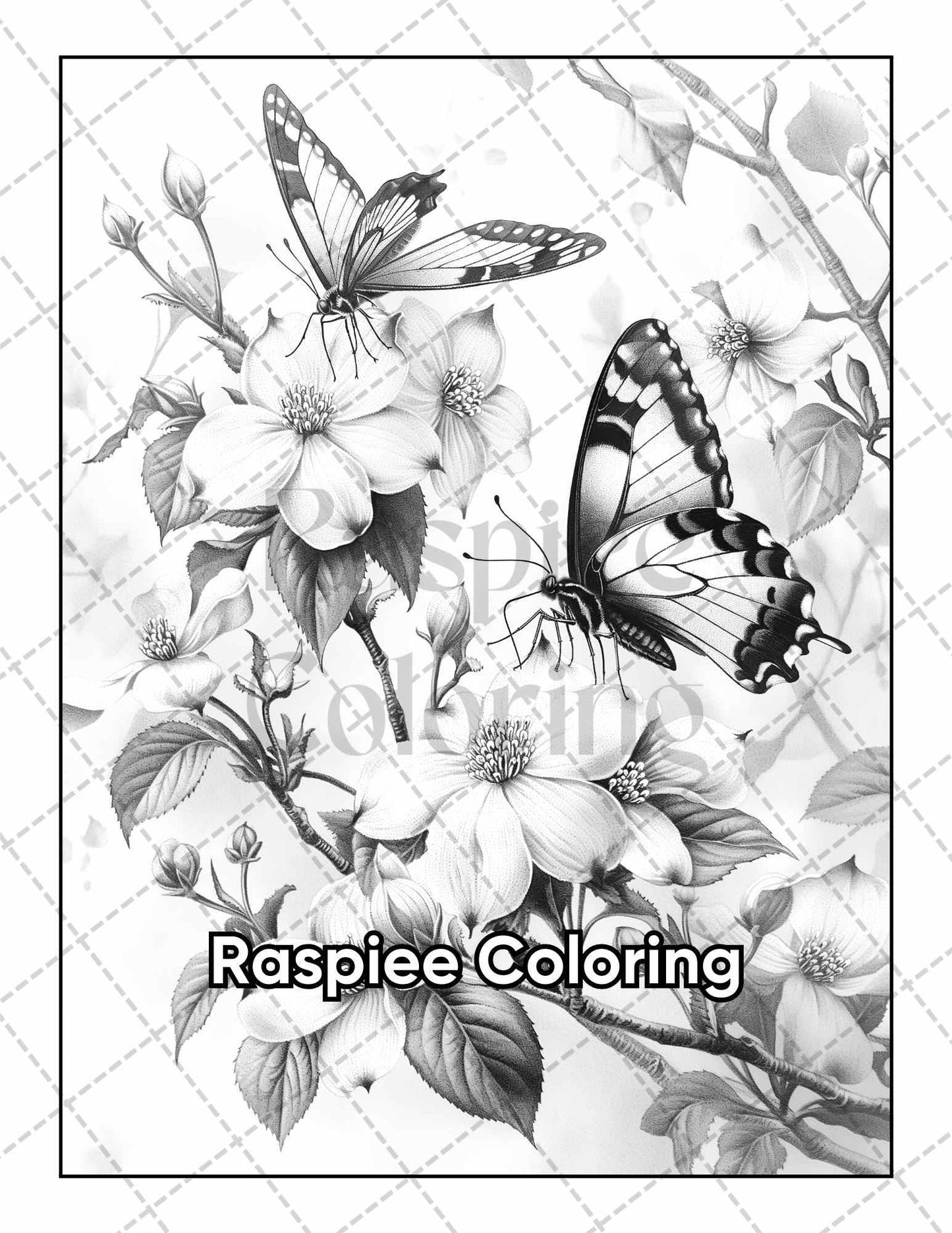 50 Butterflies & Flowers Grayscale Adult Coloring Pages Printable PDF Instant Download