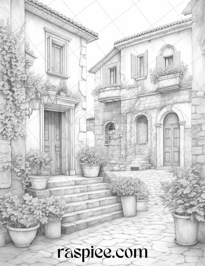Roman Architecture Grayscale Coloring Pages Printable for Adults, PDF File Instant Download