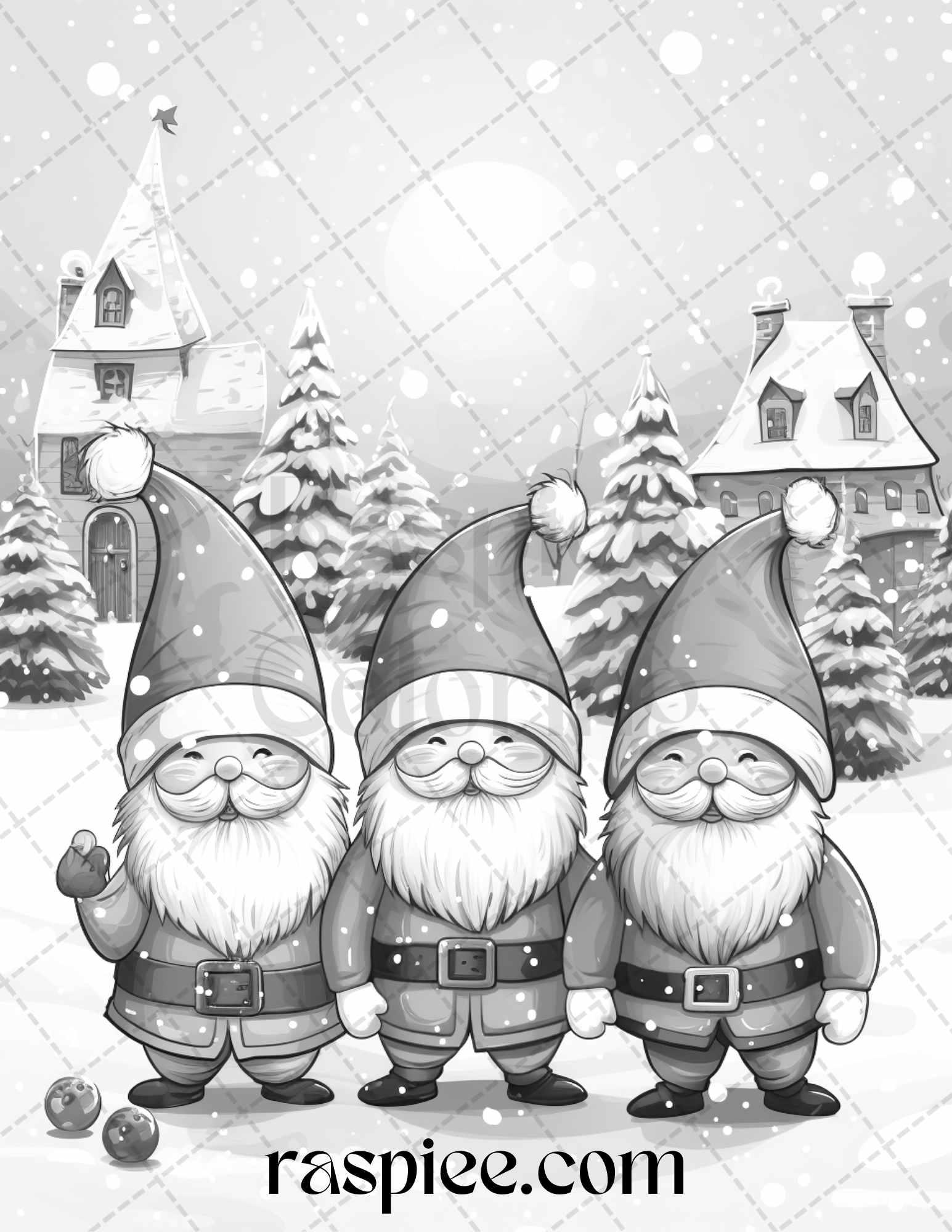 60 Christmas Gnomes Grayscale Coloring Pages Printable for Adults and Kids, PDF File Instant Download