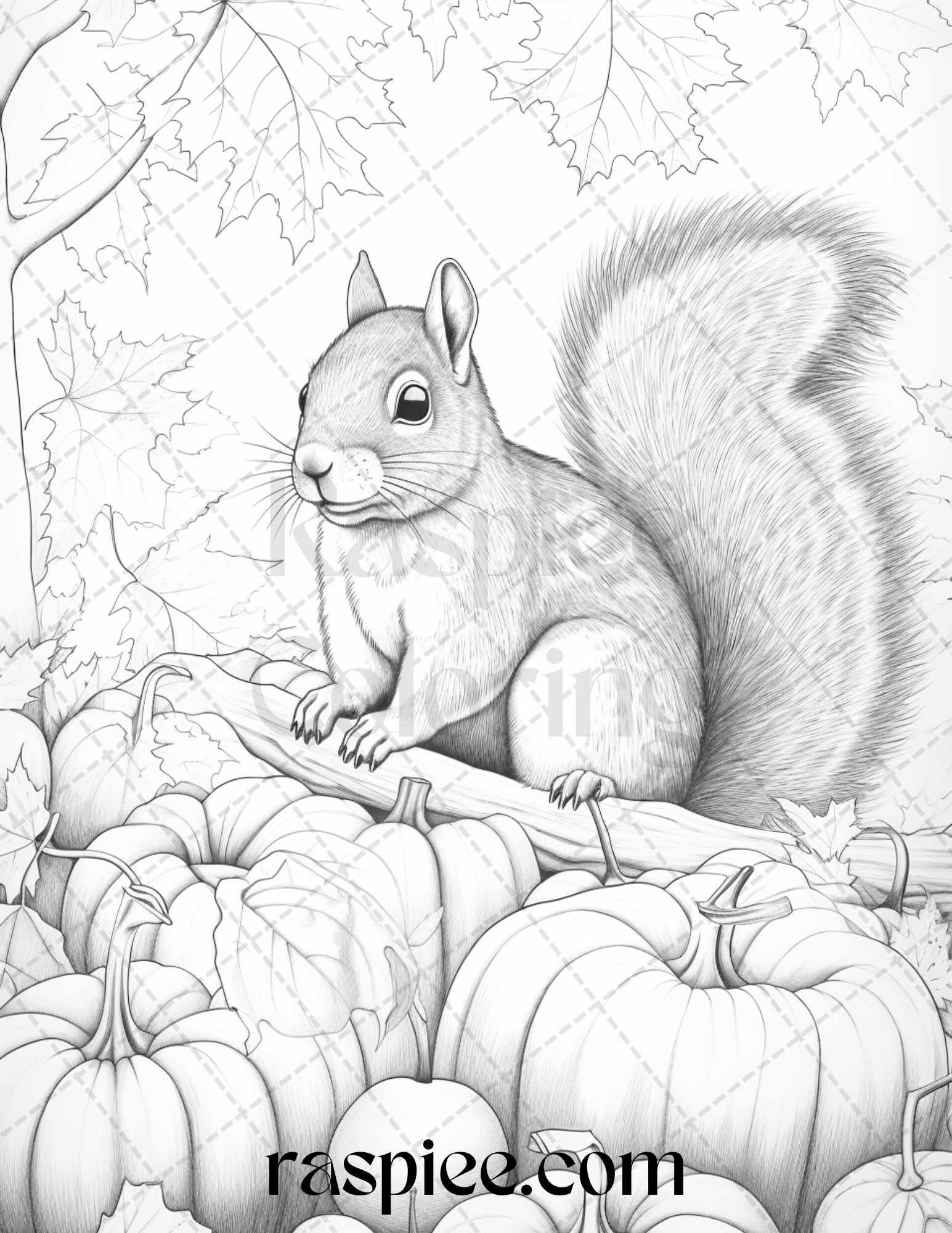Autumn Animals Grayscale Coloring Pages for Adults and Kids, Printable PDF File Instant Download