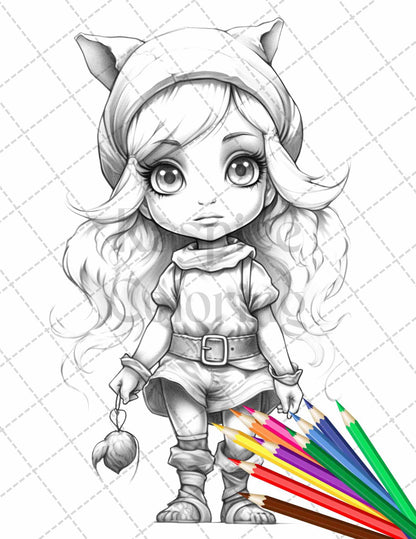 41 Adorable Gnome Girls Grayscale Coloring Pages Printable for Adults and Kids, PDF File Instant Download
