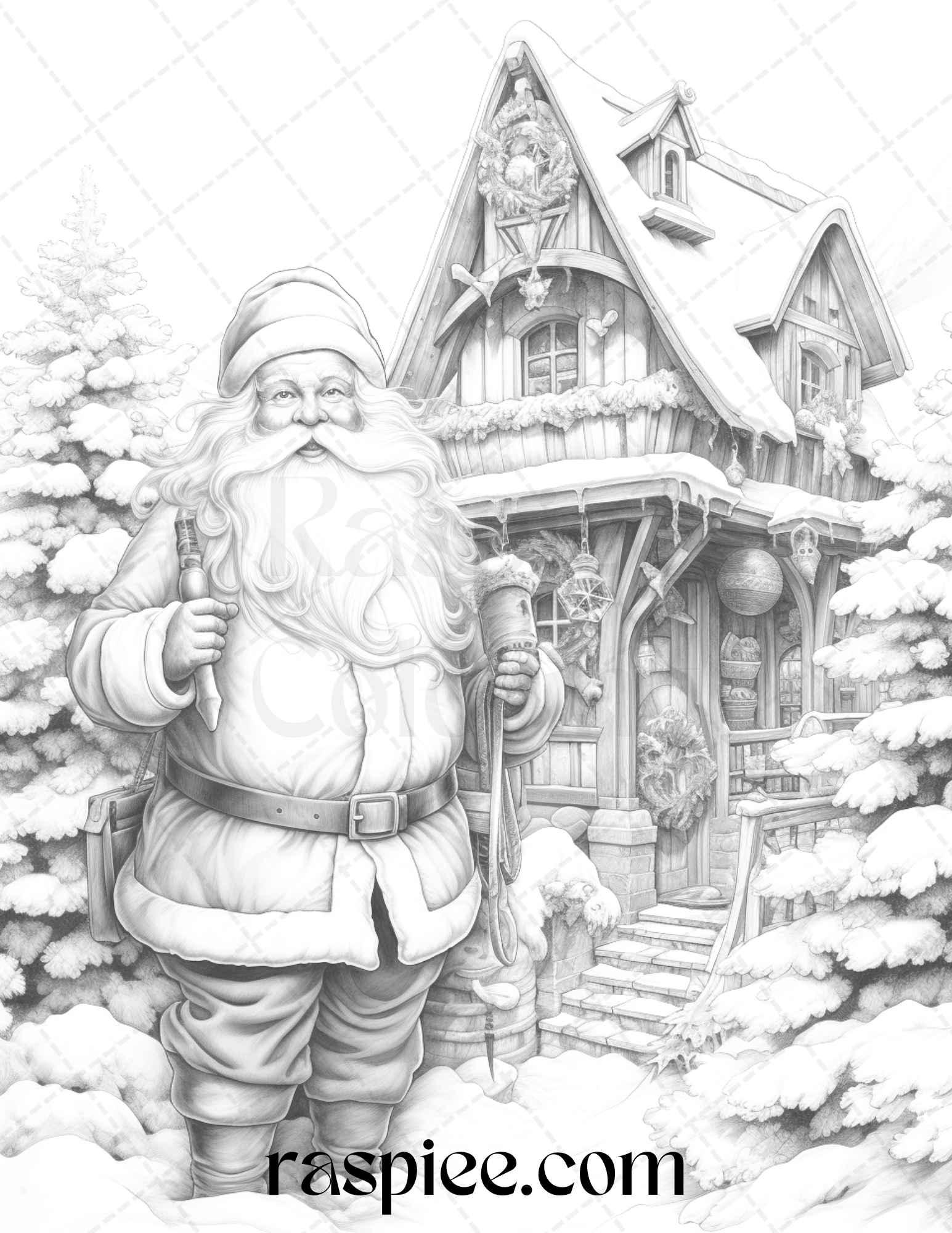 90 Merry Christmas Grayscale Coloring Pages Printable for Adults, PDF File Instant Download