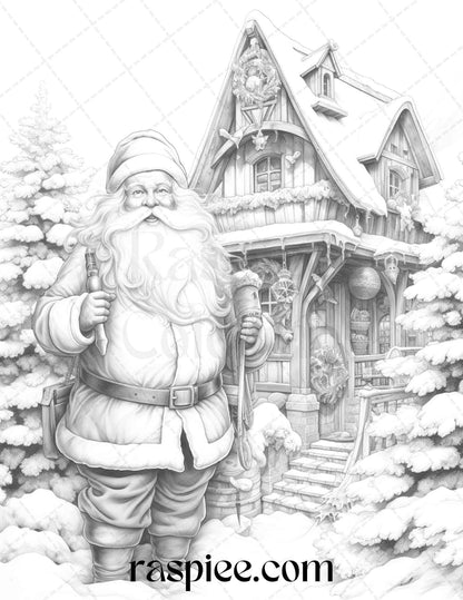 90 Merry Christmas Grayscale Coloring Pages Printable for Adults, PDF File Instant Download