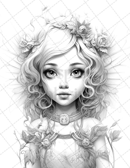 45 Adorable Chibi Fairy Grayscale Coloring Pages Printable for Adults, PDF File Instant Download