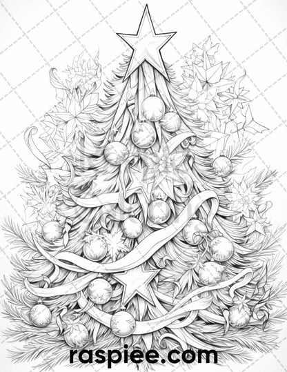 60 Merry Christmas Grayscale Coloring Pages Printable for Adult, Holiday Relaxation Art, PDF File Instant Download