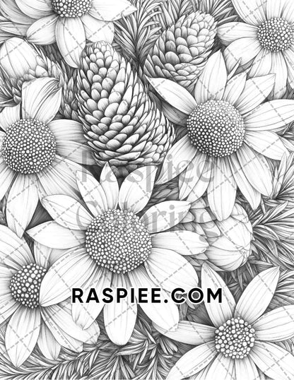 Fall Flowers Adult Coloring Pages Printable PDF Instant Download