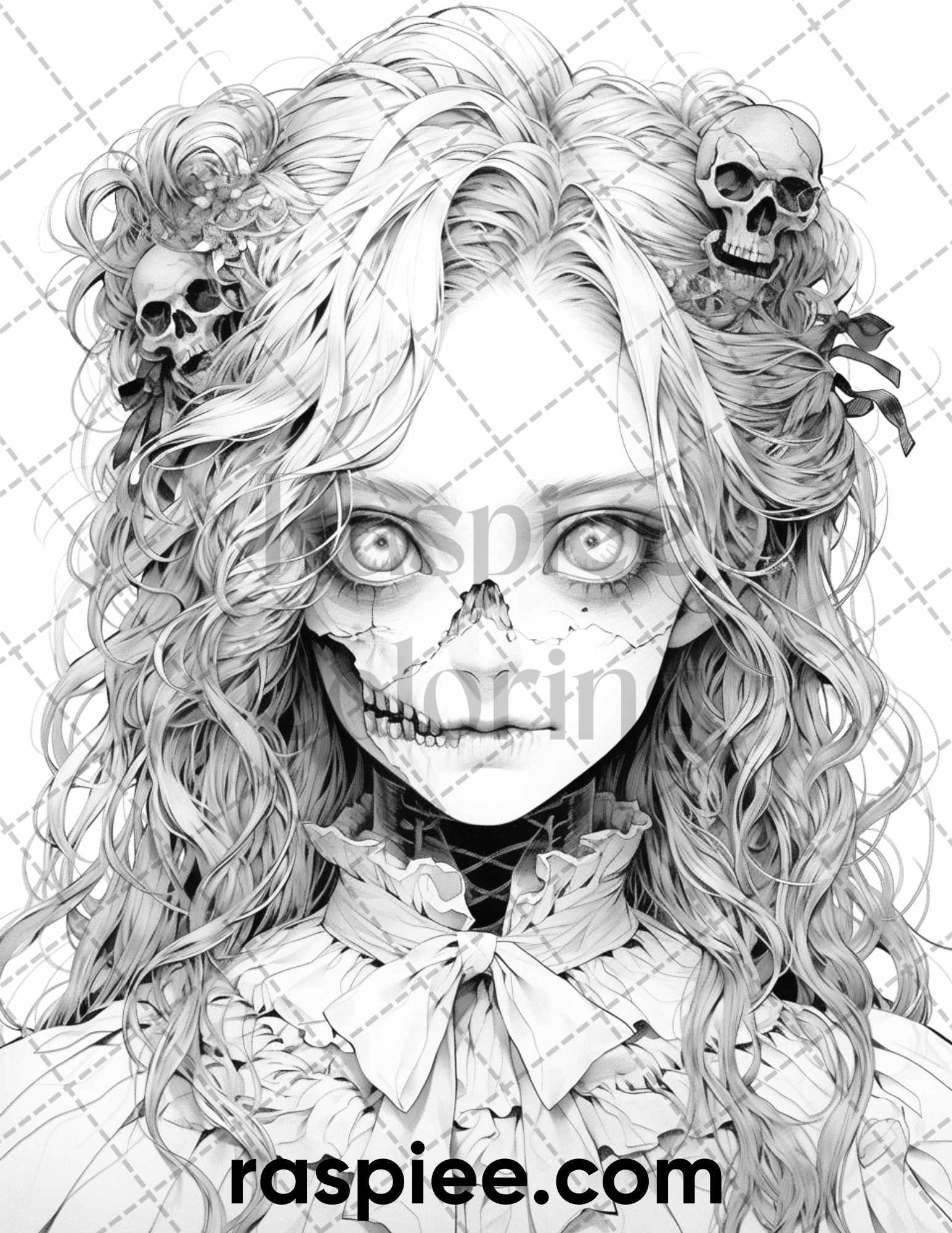 60 Horror Beauties Grayscale Coloring Pages Printable for Adults, PDF File Instant Download