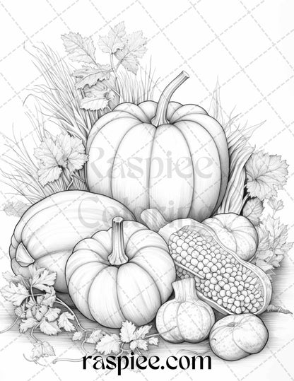 Autumn Vibes Grayscale Coloring Pages Printable for Adults, PDF File Instant Download