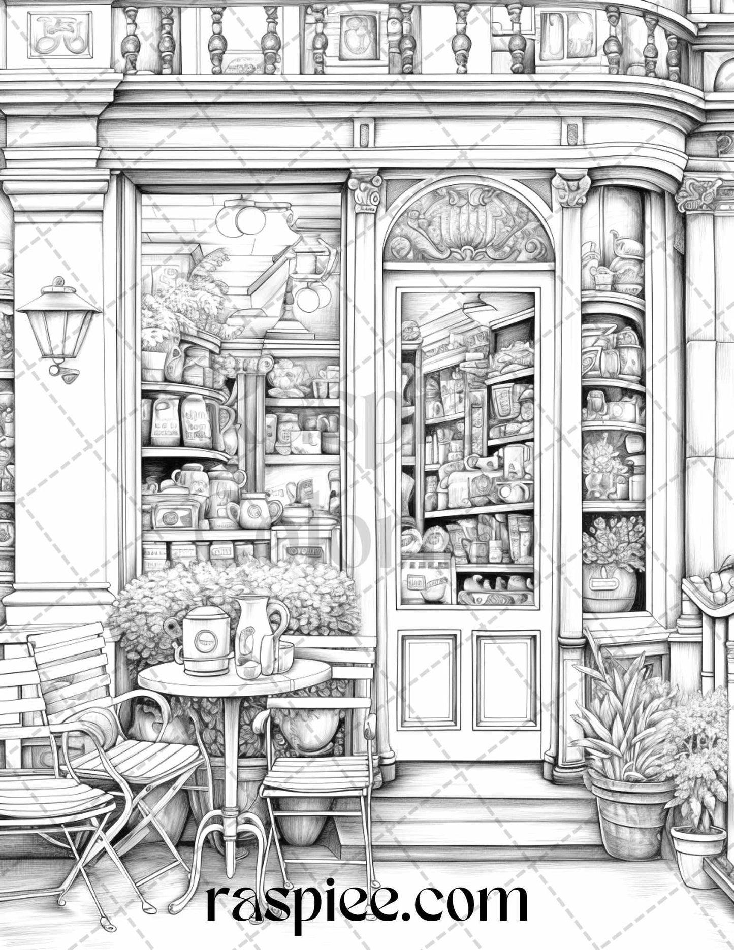 50 Cozy Coffee Shop Grayscale Coloring Pages Printable for Adults, PDF File Instant Download