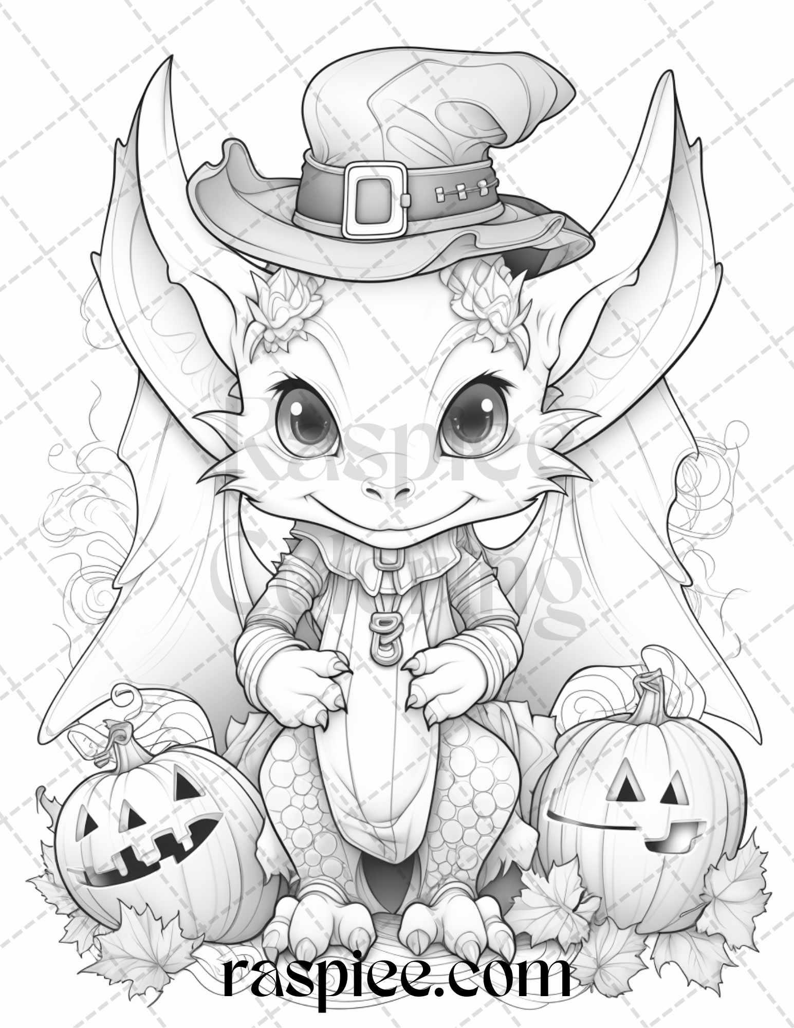 50 Cute Pumpkin Dragons Graycale Coloring Pages for Adults and Kids, Printable PDF File Instant Download