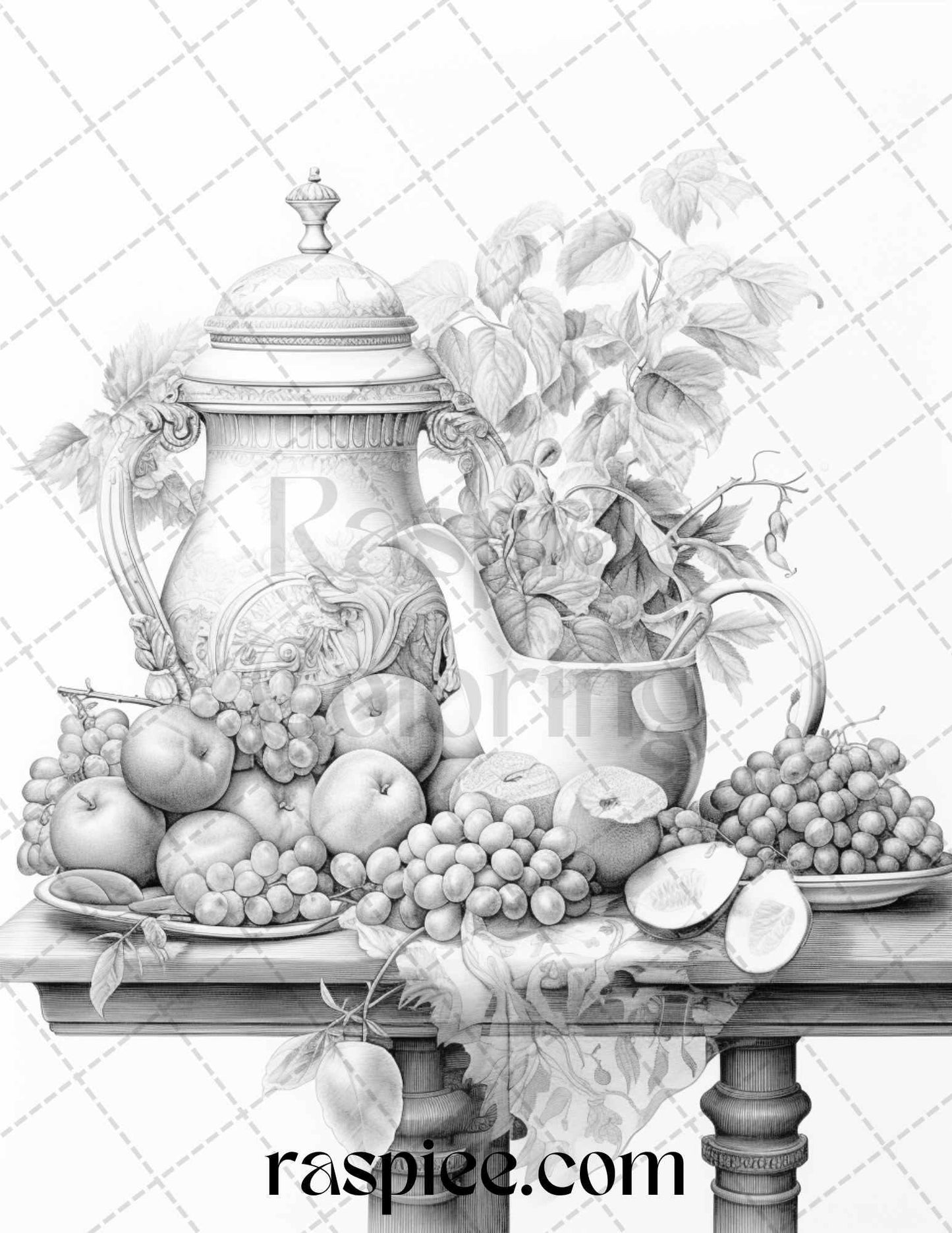 52 Still Life Grayscale Coloring Pages Printable for Adults, PDF File Instant Download