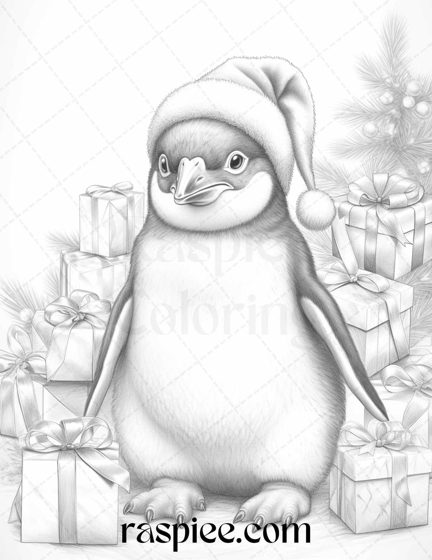 70 Christmas Animals Grayscale Coloring Pages Printable for Adults, PDF File Instant Download